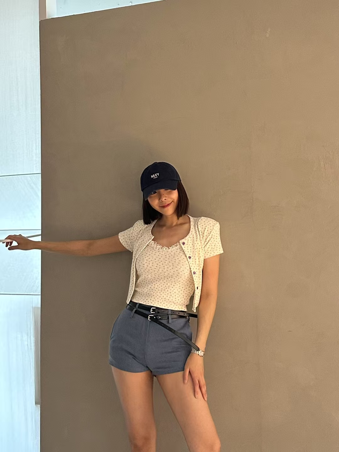 Floral Cami and Buttoned Cardigan Set ‖ 小碎花吊带+短袖开衫两件套 