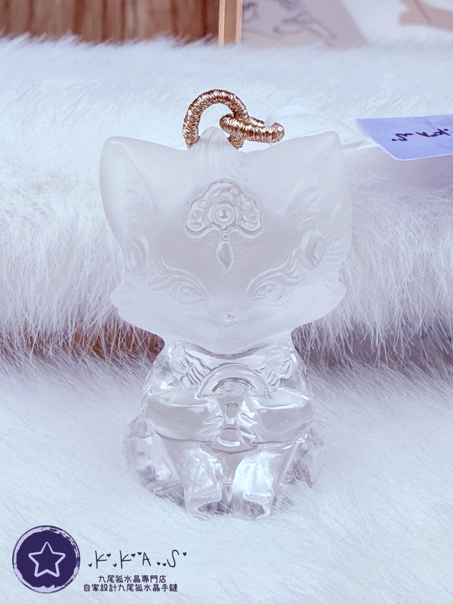 K00527 白水晶 立體 狐女孩 - 吊墜/手牌兩用款