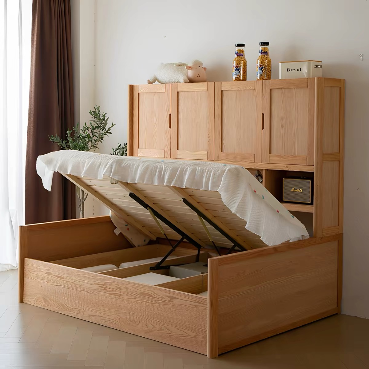 全實木兒童床連衣櫃一體多功能 小戶型 1.2 米單人床備儲物空間 bed
