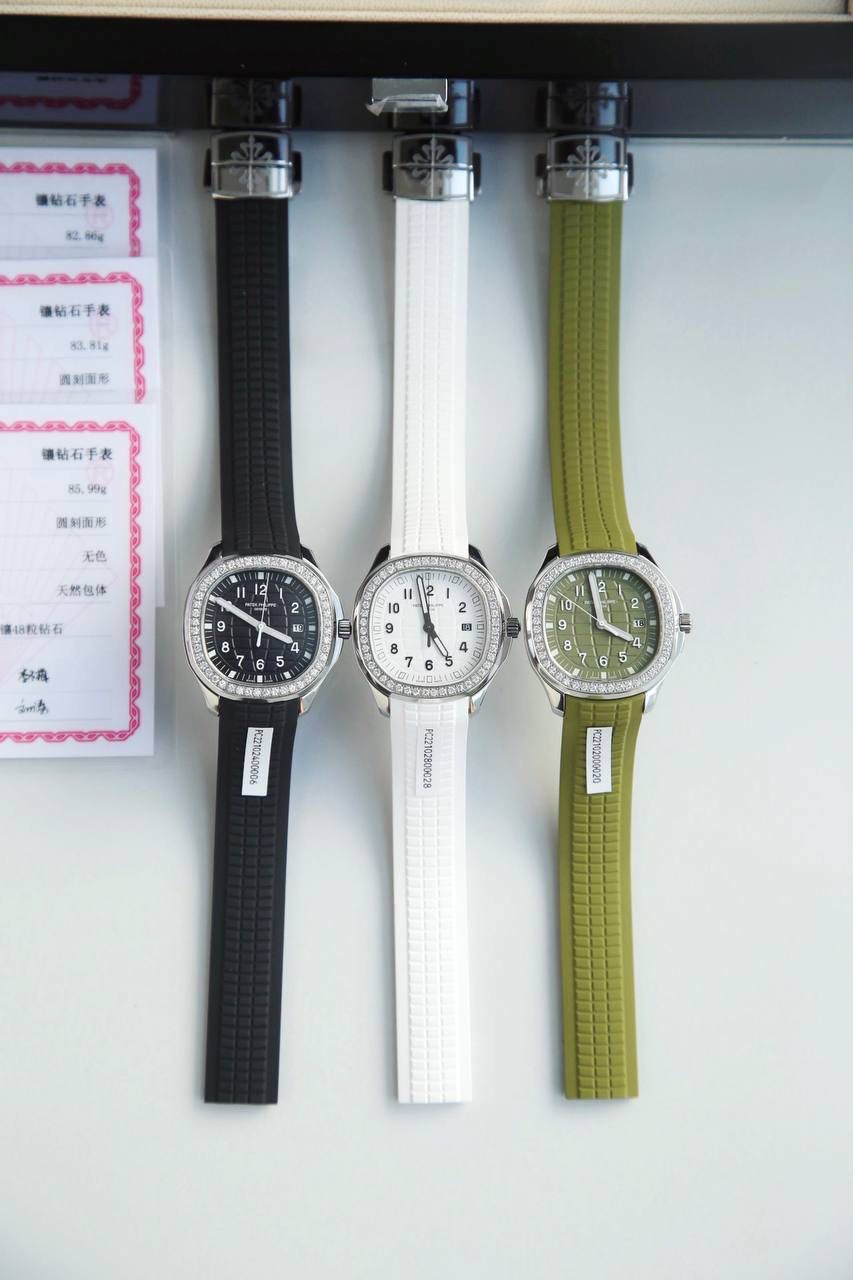 ✨独家首发 百达翡丽AQUANAUT女表旗舰款 专为女性打造，简约显精髓，大胆设计撞正统纯粹，辨识度拉满💃 ✅38mm黄金尺寸，进口精钢多道精磨，方圆个性造型，优雅大气一眼识PP ✅表盘镶48颗VS2.0真钻（约1.2克拉），附Gtc权威证书，可验可查保真💎 ✅原装瑞士石英机芯，100零部件打造，零返修零误差超靠谱⚙️ ✅浮雕表盘+立体字块，高级立体感拉满；蓝宝石水晶玻璃，防刮防反光 ✅进口热带复合橡胶表带，贴手舒适适配各种手腕，原装蝴蝶扣佩戴便捷