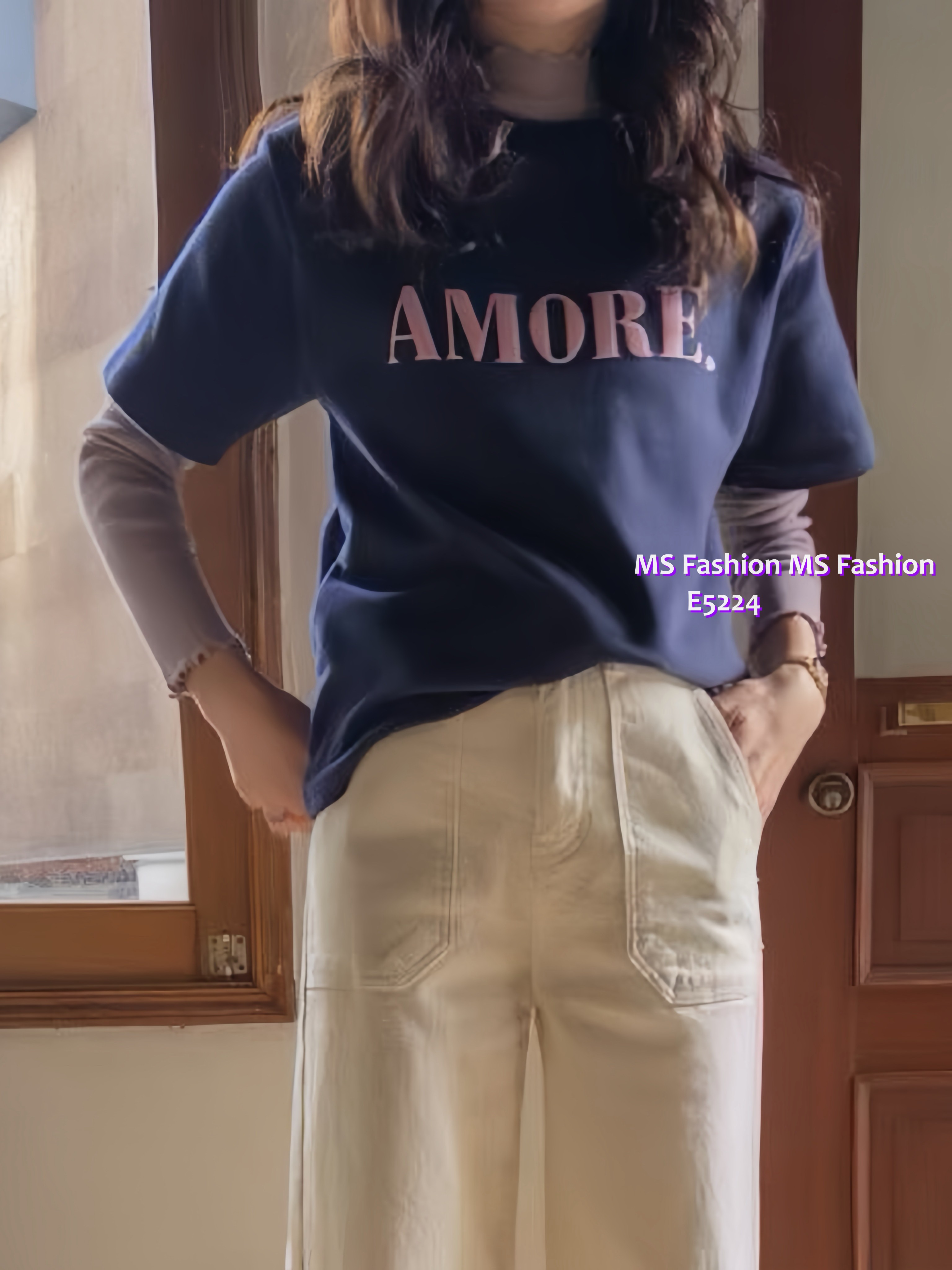 E5224 拼色字母tee