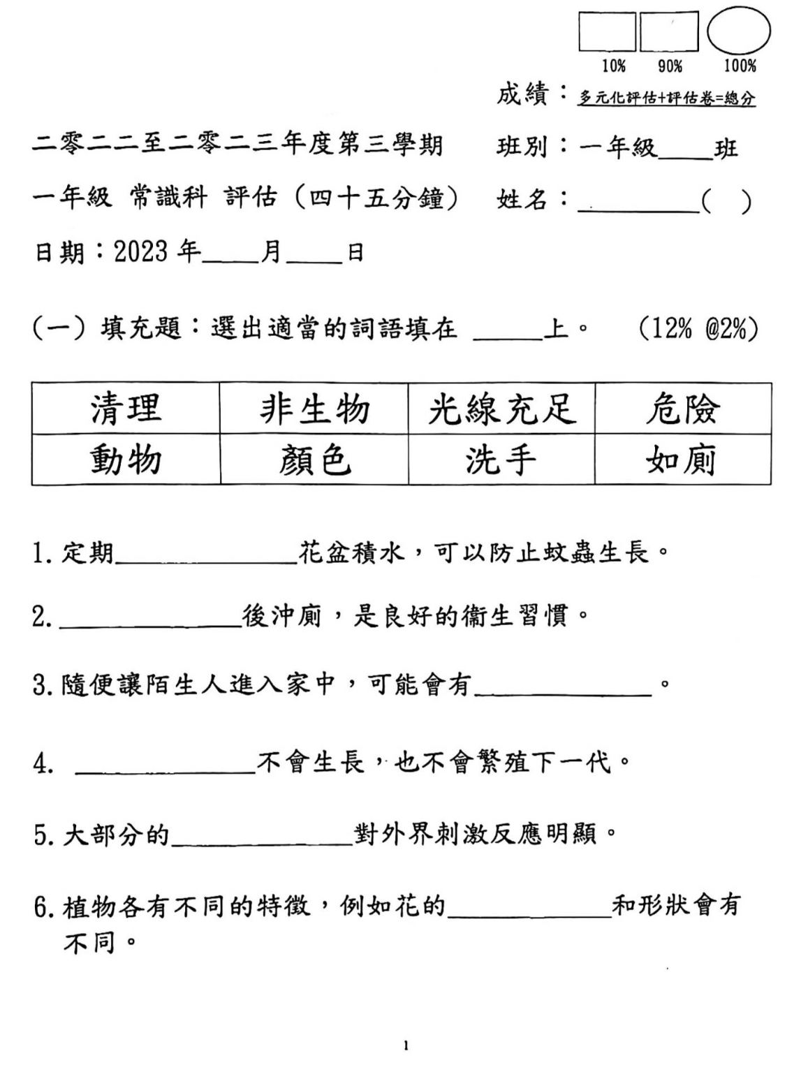 小一中英數常全科試卷100套 (1953頁) *人文科學科適用*