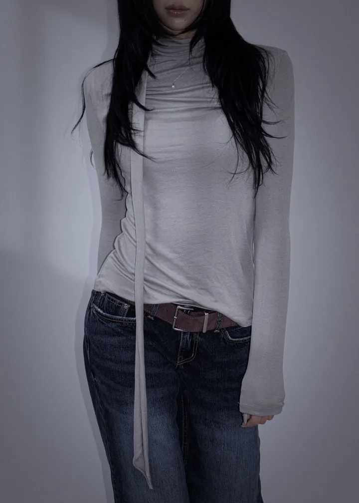 Cotton Tie-neck Long Sleeve