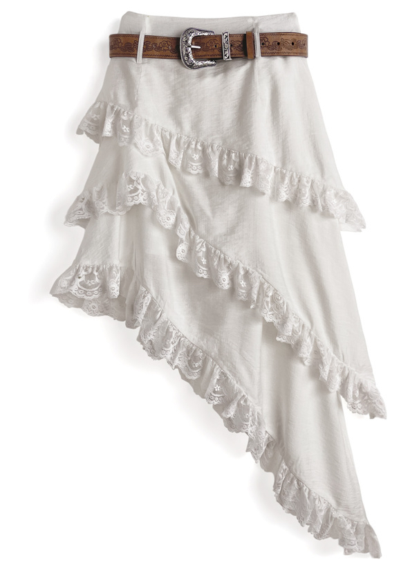 不對稱蕾絲蛋糕半身裙 [ru1515]