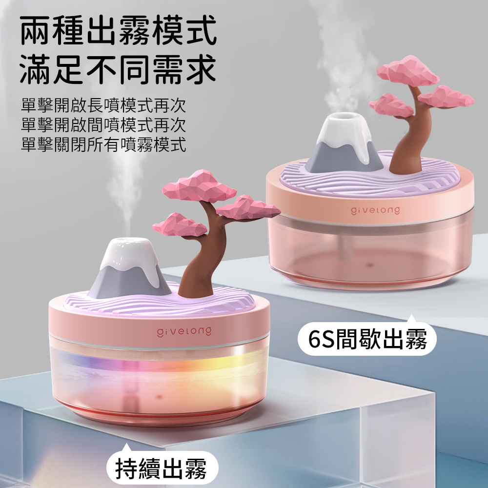 檯面擺件加濕器 氛圍燈 加濕噴霧 七彩小夜燈 補水儀 加濕器 櫻花樹 [平行進口] HK2677