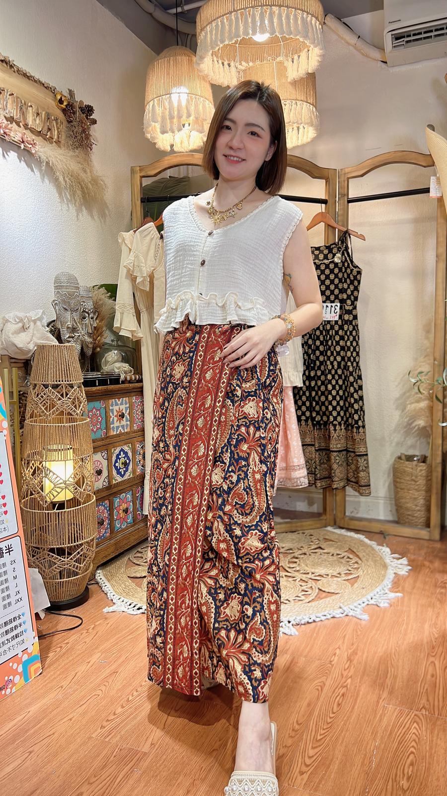 3116 Vintage Blockprint Wrap Skirt 36"