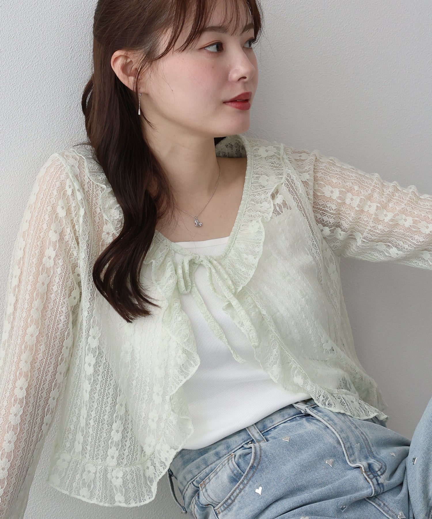 <JP> Ruffles sheer lace cardigan* 3色入 <預購>