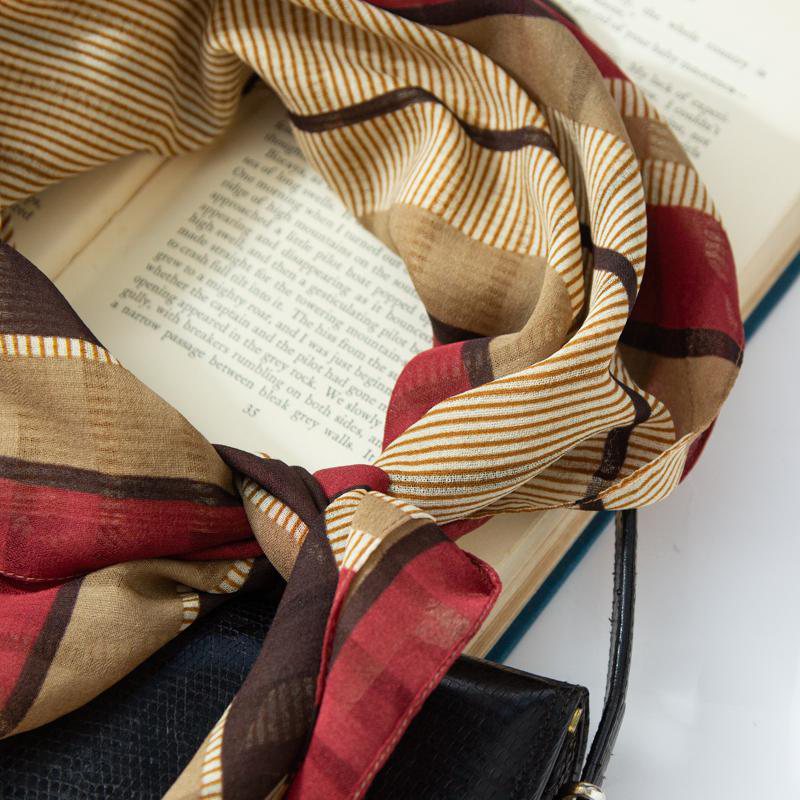 C.a. 1970s Retro Colour Tone Stripe Pattern Soft & Half Sheer Scarf from Germany(EV379)
