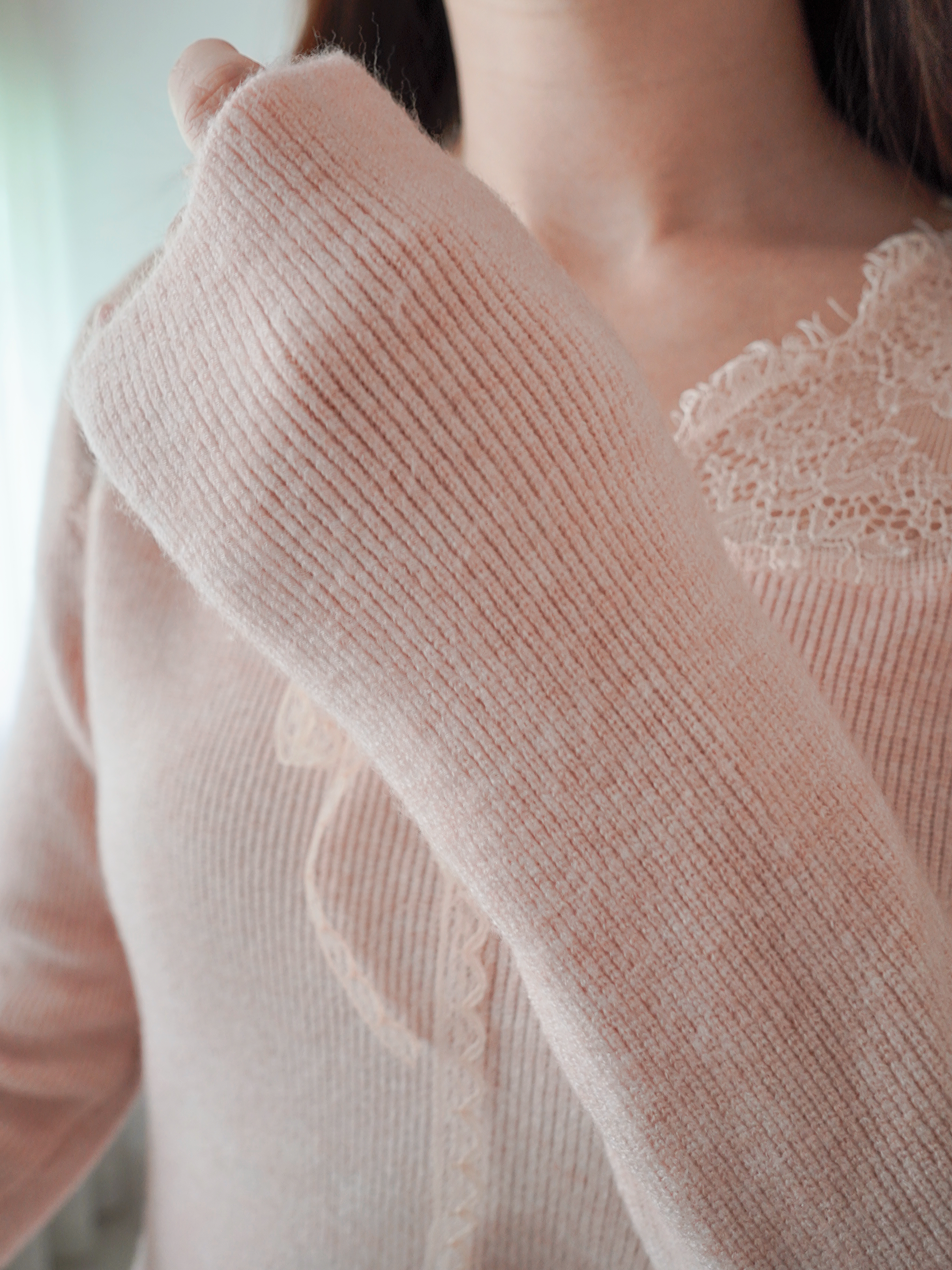 透肌軟蕾絲針織上衣(KR)3色