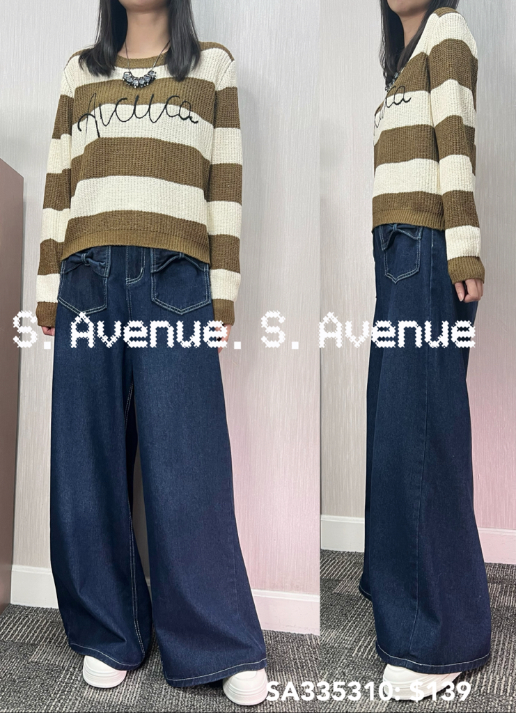 SA335310: 長袖間條繡英文字線冷top