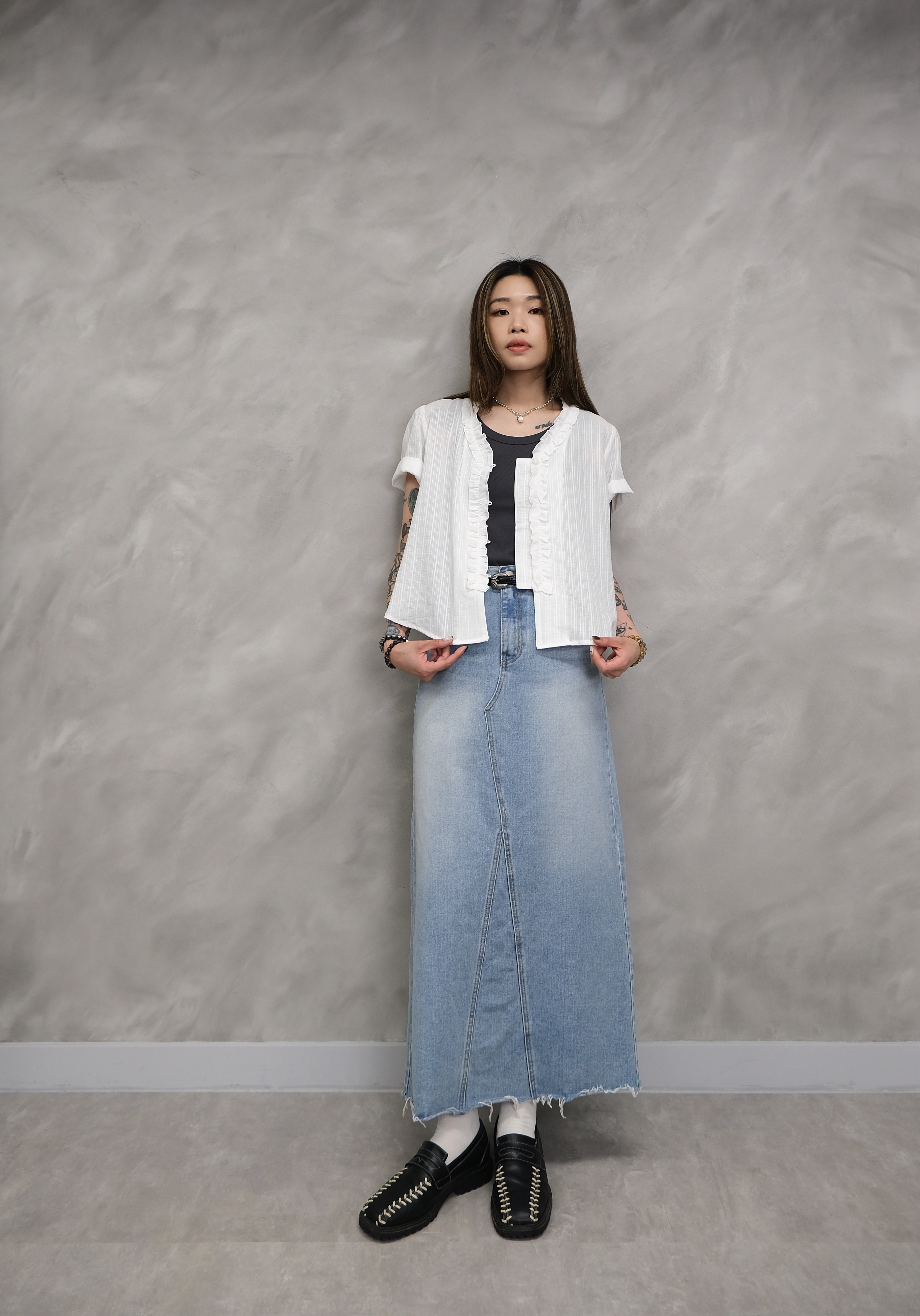 V-neck ruffle top(with scrunchie) #top133