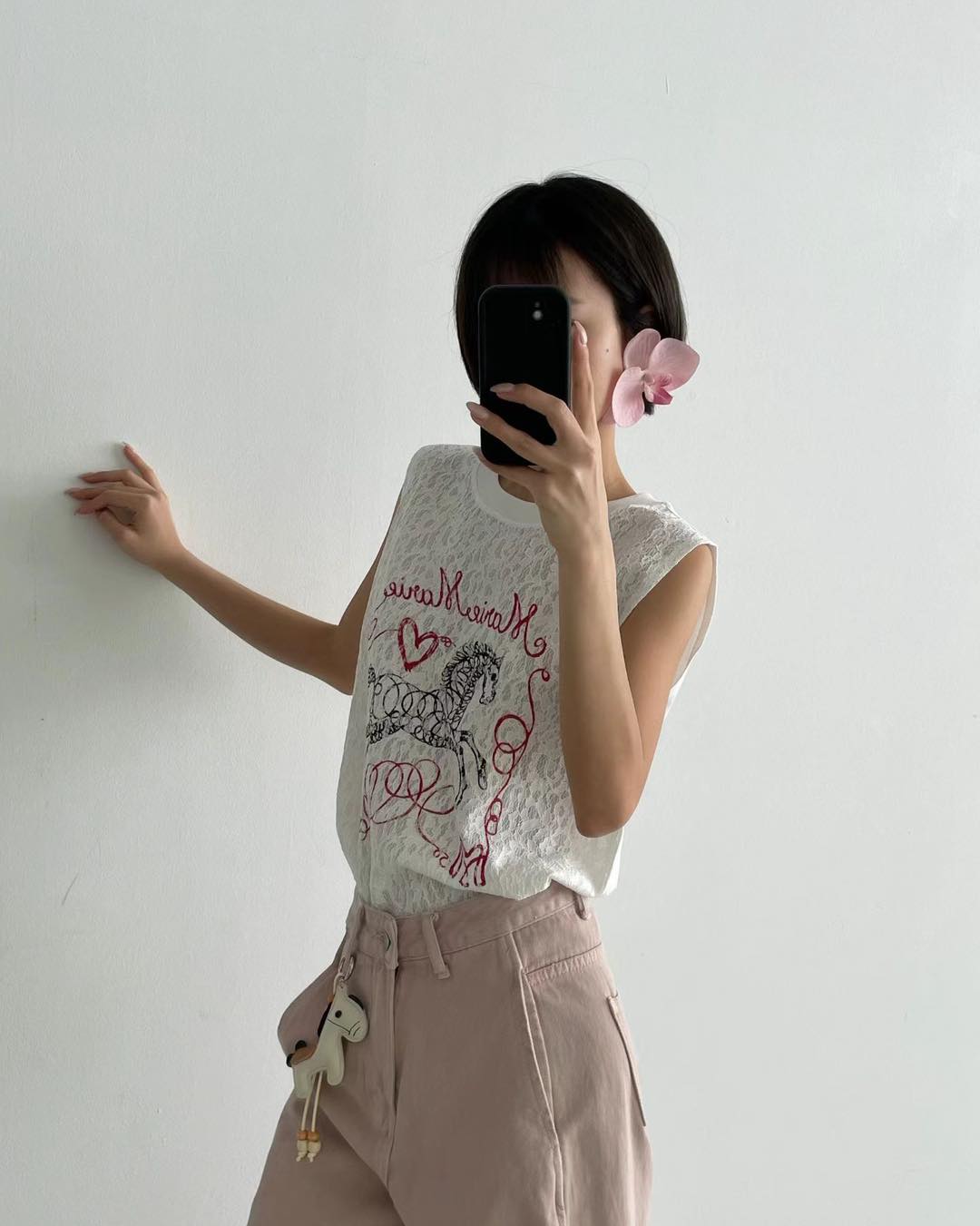 木馬印花鏤空lace背心