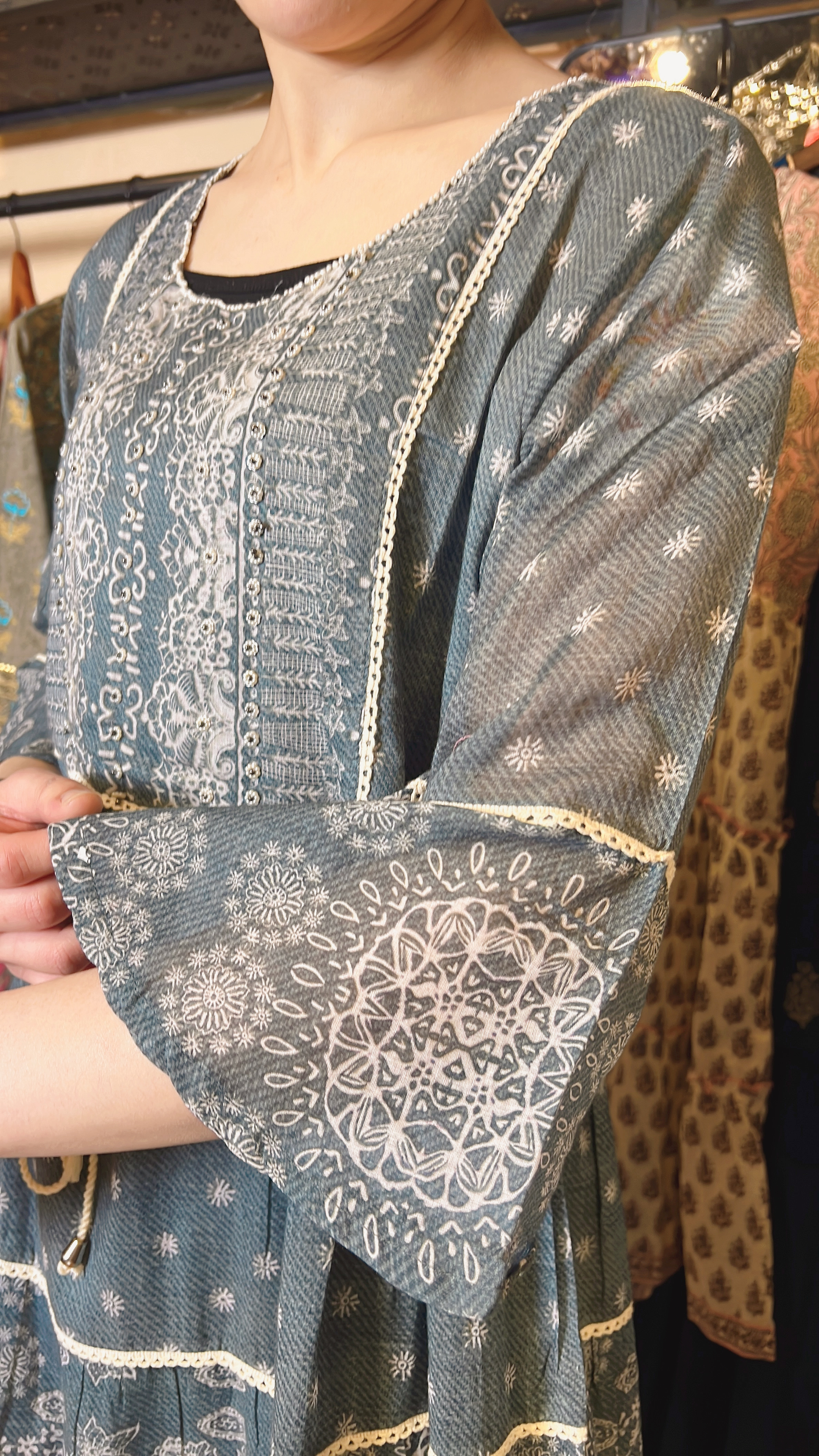 Ash Blue Cotton with Pearl Beads4-Layered OP 47" #1067