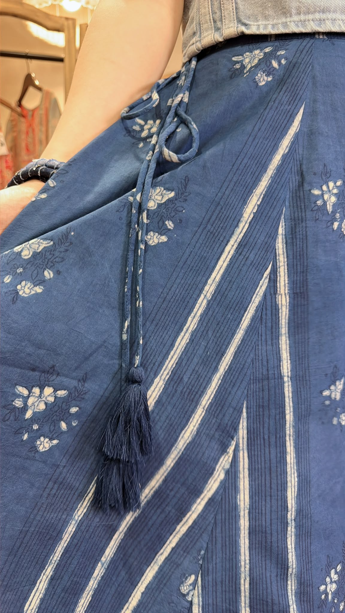 2882 Navy Blue Cotton Patchwork A-Line Skirt 33"