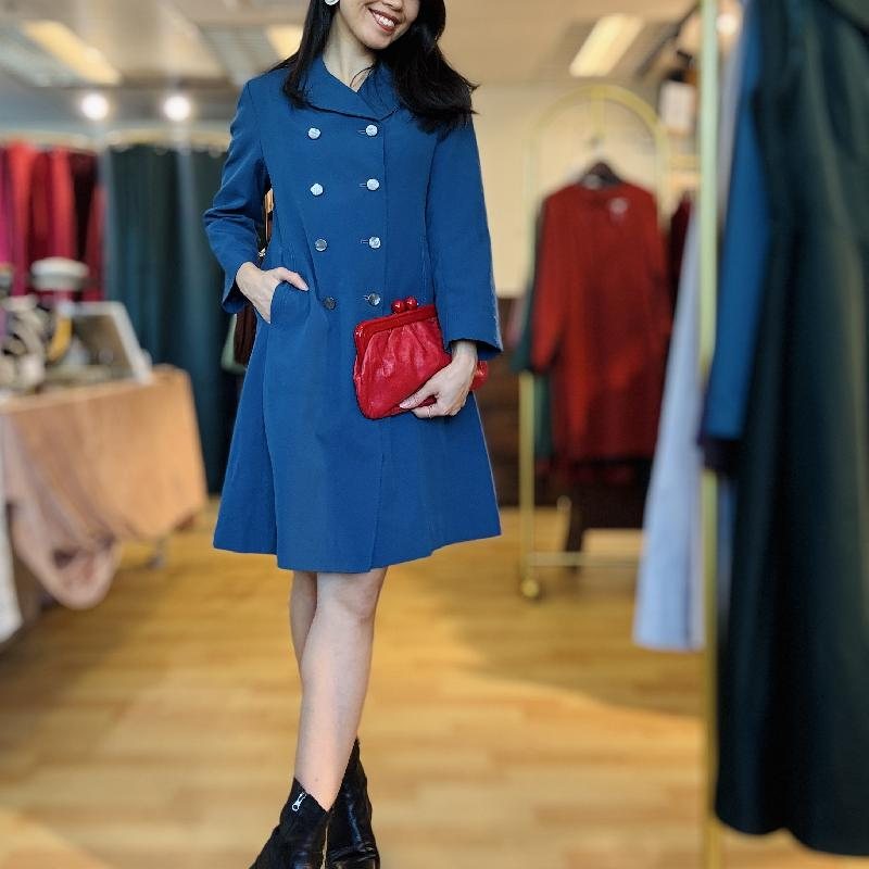 Vintage 1960s Style Double Breasted A-Line Blue Jacket / Coat (MT2260-26)