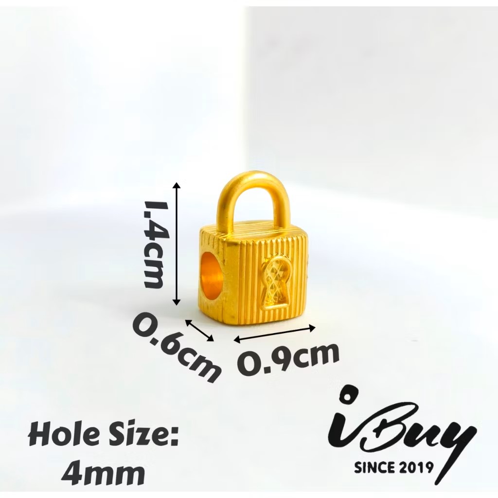 916 GOLD STRAIGHT-LINE LOCK HEAD CHARM BEAD 916 金 直纹锁头串咀
