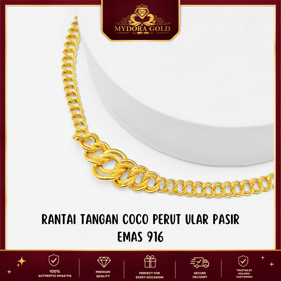 MYDORA Rantai Tangan Coco Perut Ular Pasir | EMAS 916/22k