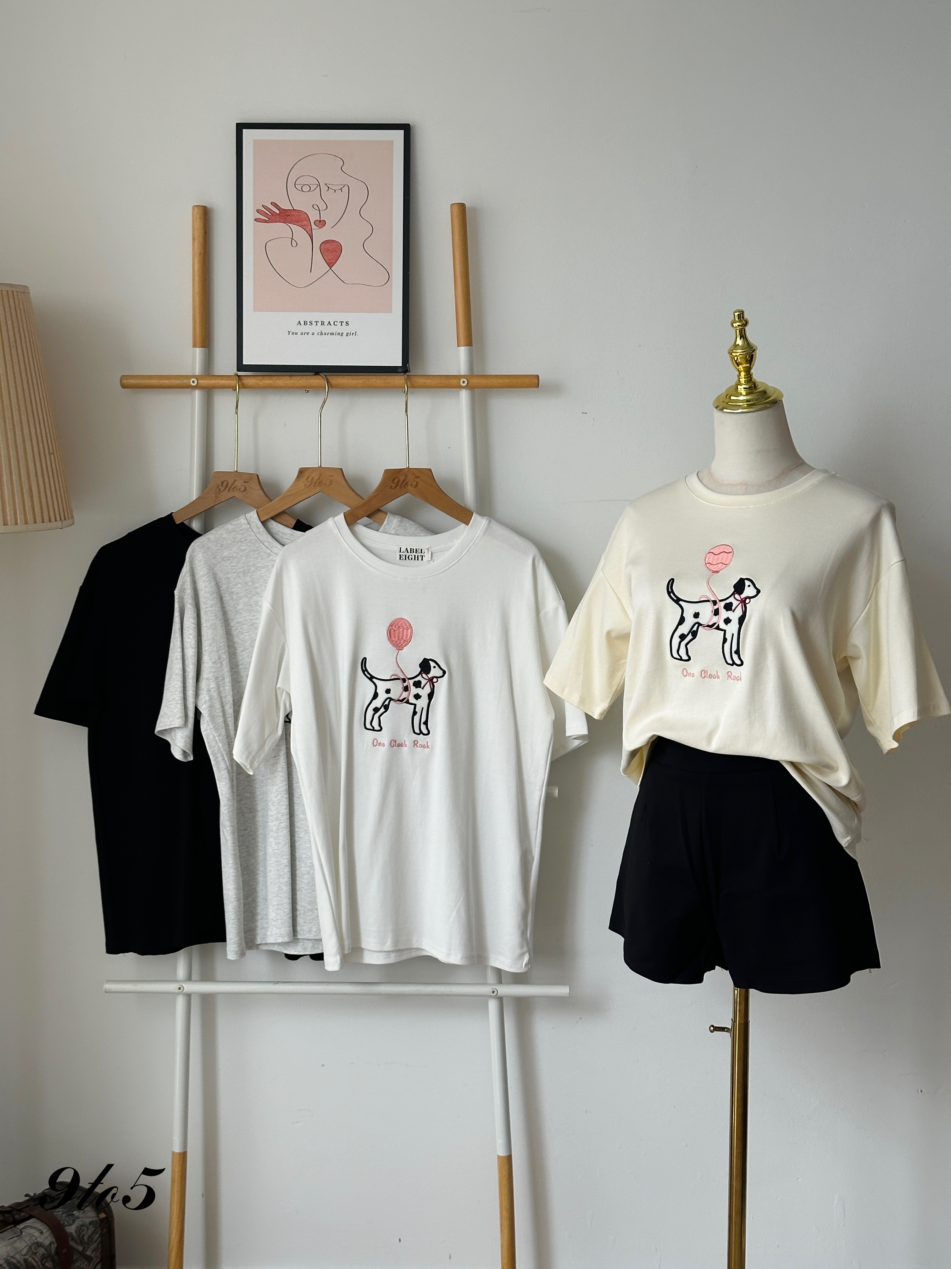 T3933 Dog Embroidery Tee - 4 Colors