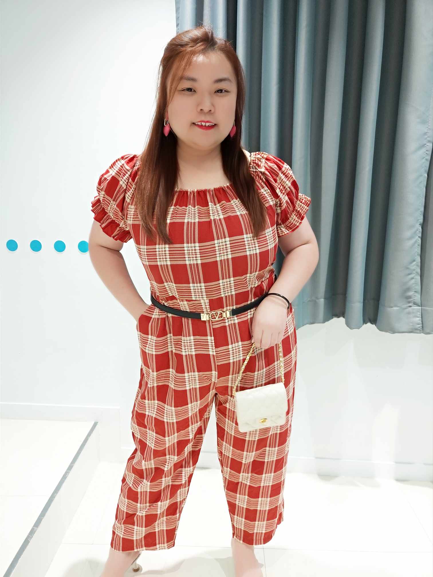 ENA10 THH14/TMD11 泡泡袖格子连身长裤 (胸围 100-130CM) (腰围 30-50寸)