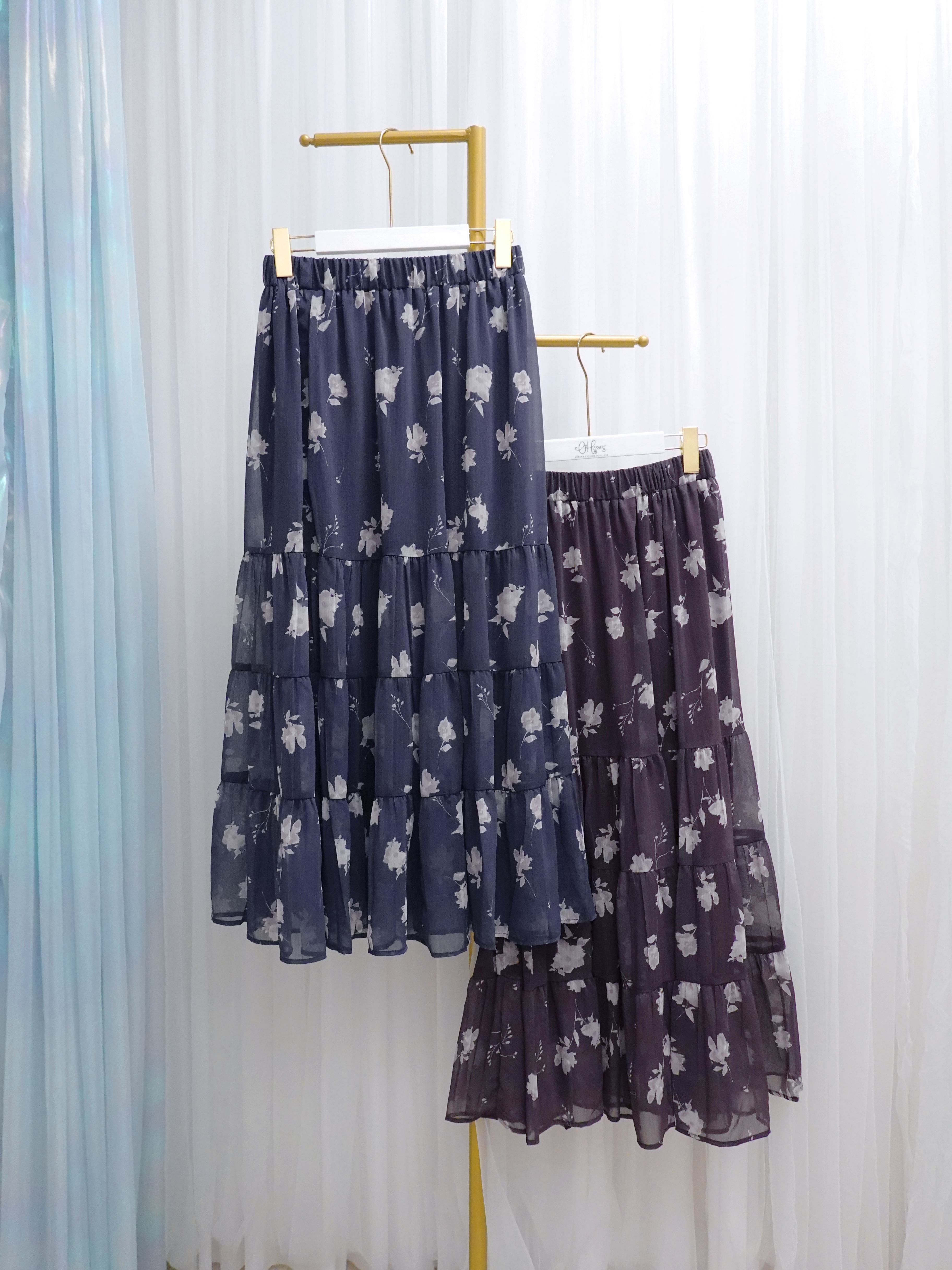 BOT04_12A 莫蘭迪色調花花雪紡SK (2色)