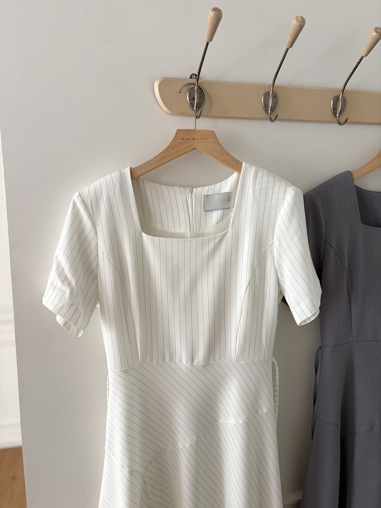 Asymmetric Striped Dress (Grey)