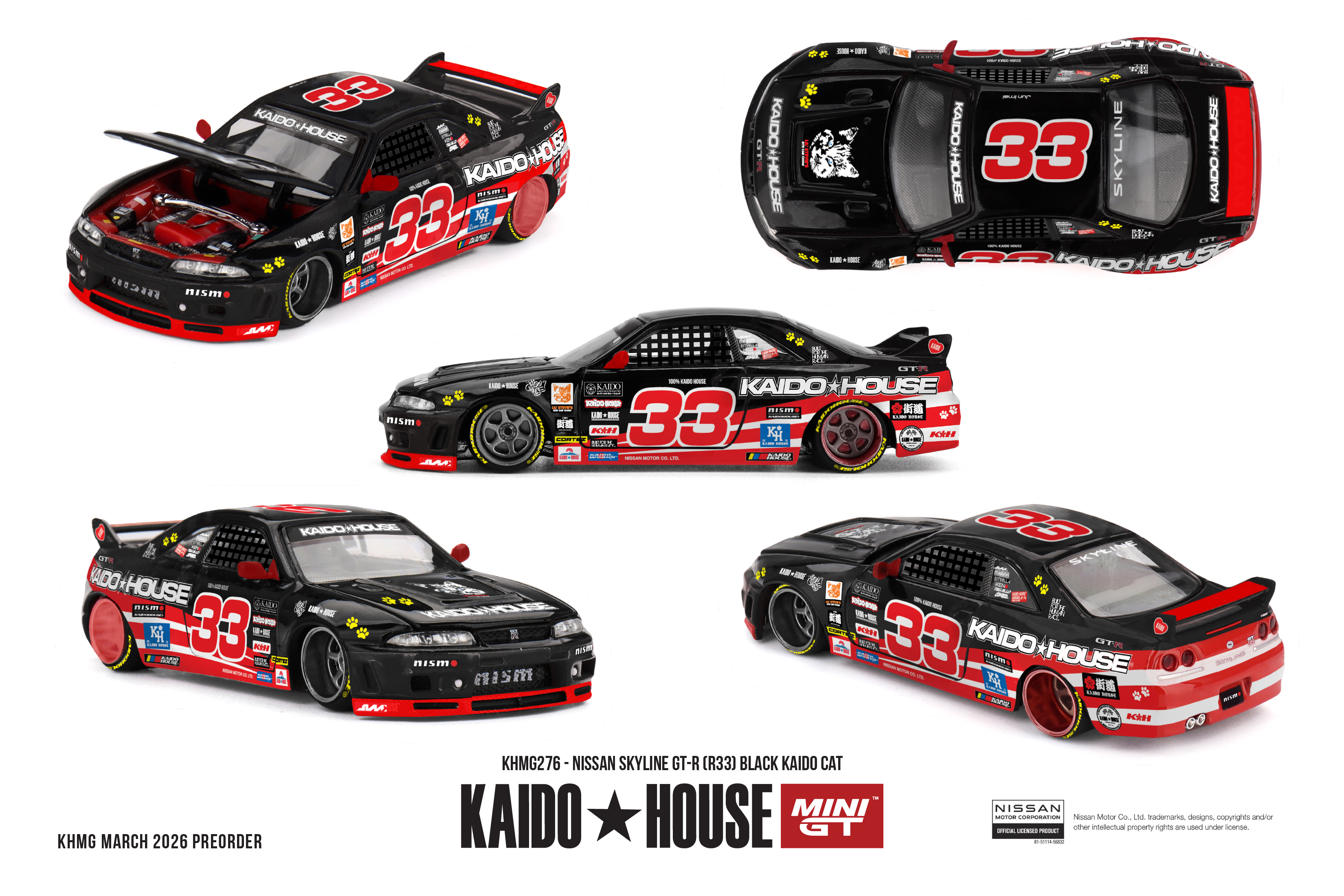 Kaido House 1/64 Nissan Skyline GT-R (R33) Black Kaido Cat - KHMG276