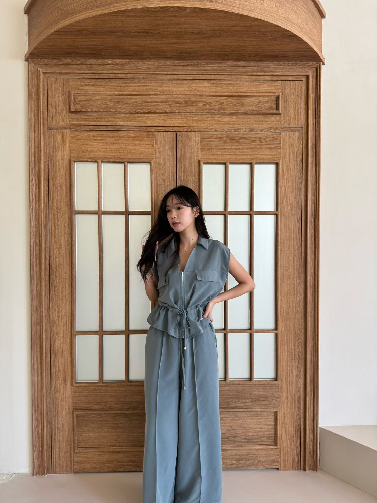 M22 工裝風抽繩拉鍊背心