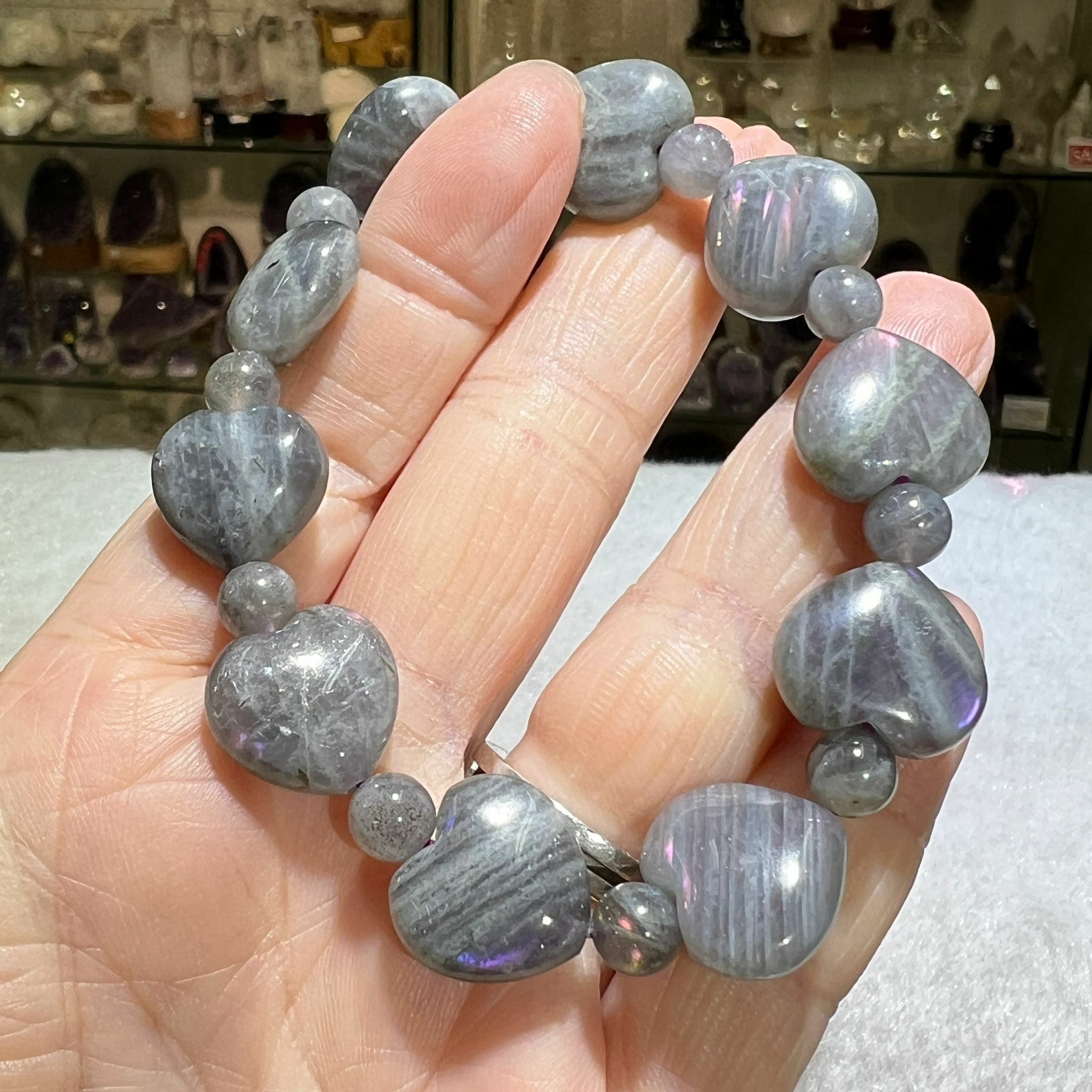 紫拉長石心心手串 15mm+/-