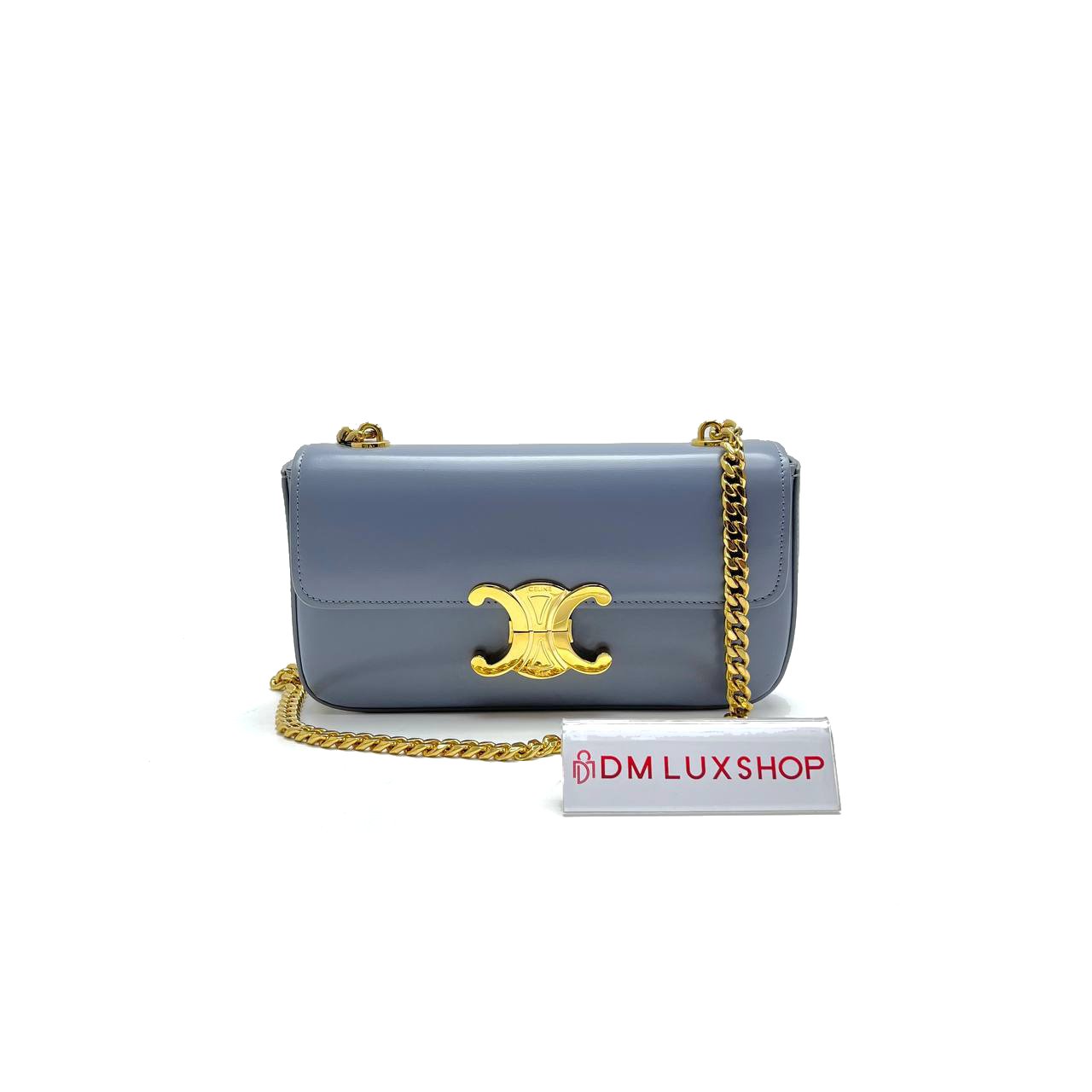 Celine Triomphe Claude Grey Blue Chain Shoulder Bag