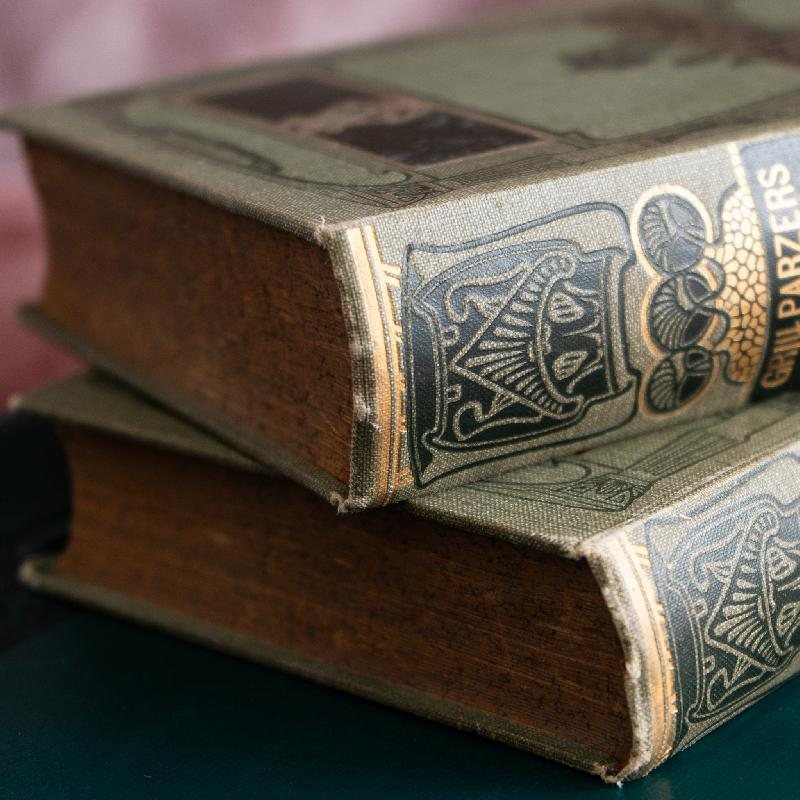 Antique Turn of 20th Century Rich Art Nouveau /Art Deco Graphic Franz Grillparzer's German Book Set of 2 (MW117)