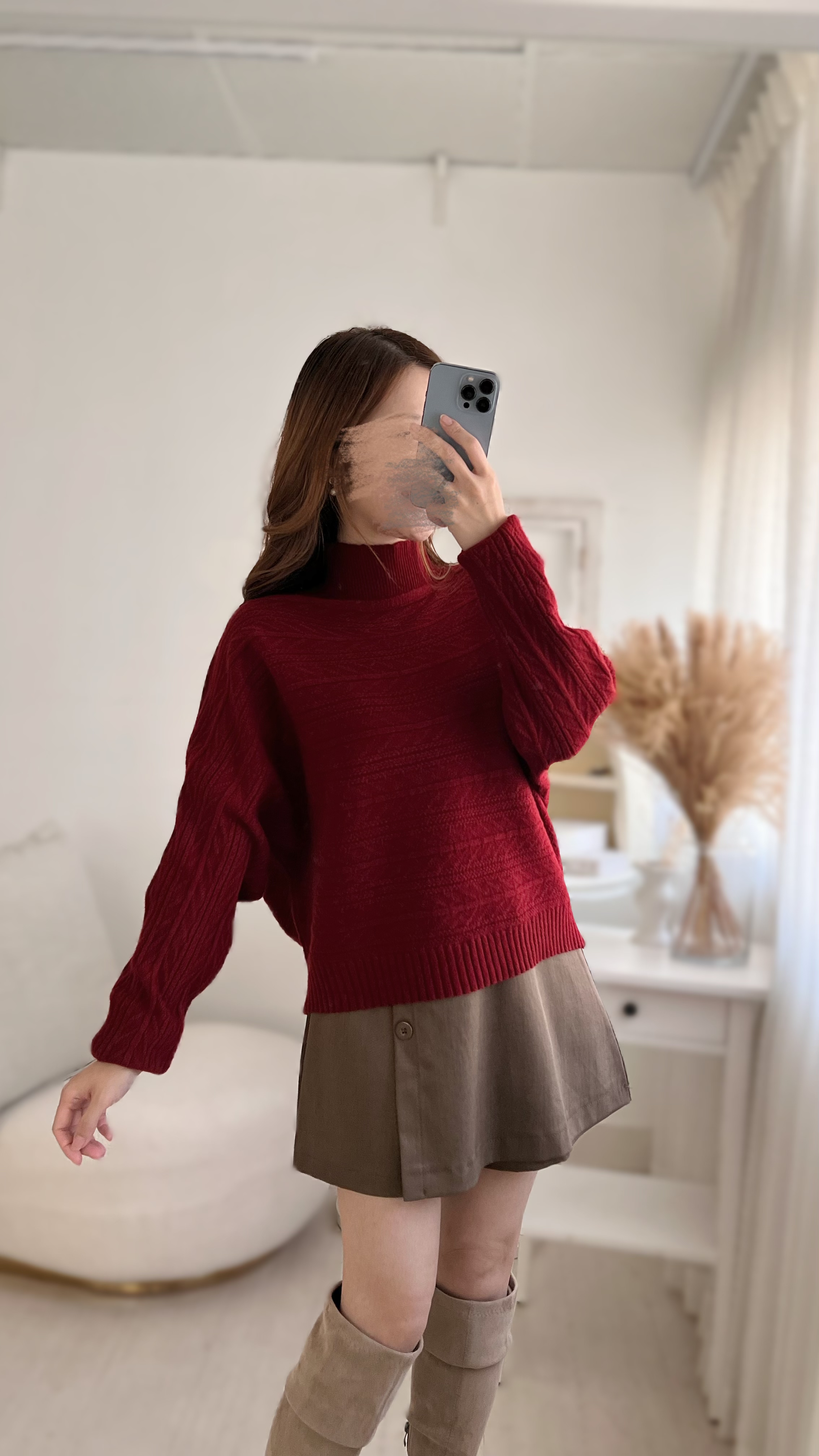 [限時閃購]2-WAY巴洛克織紋毛衣(背心+上衣)[KR]酒紅色308279