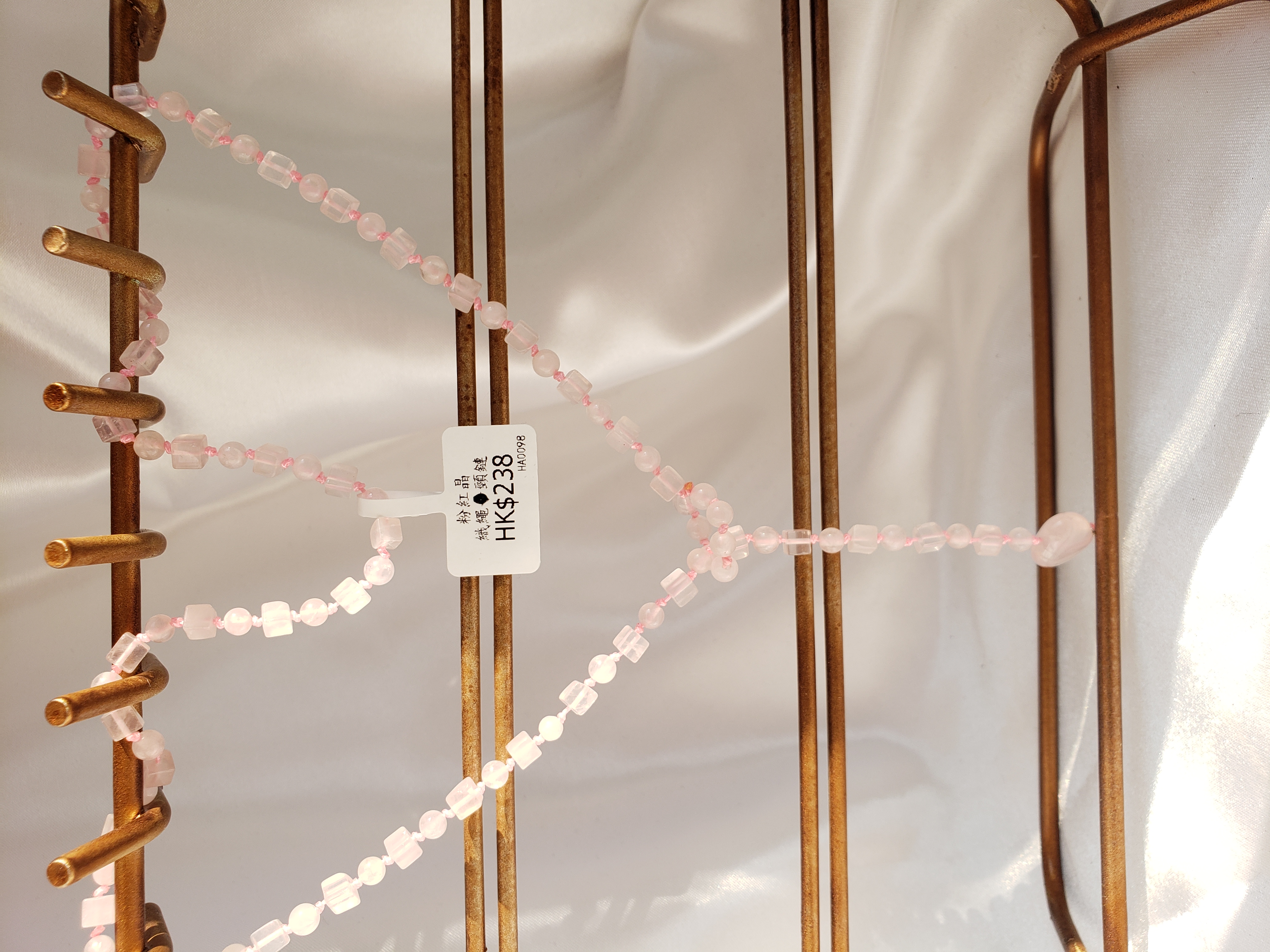 粉紅晶心形織繩頸鏈