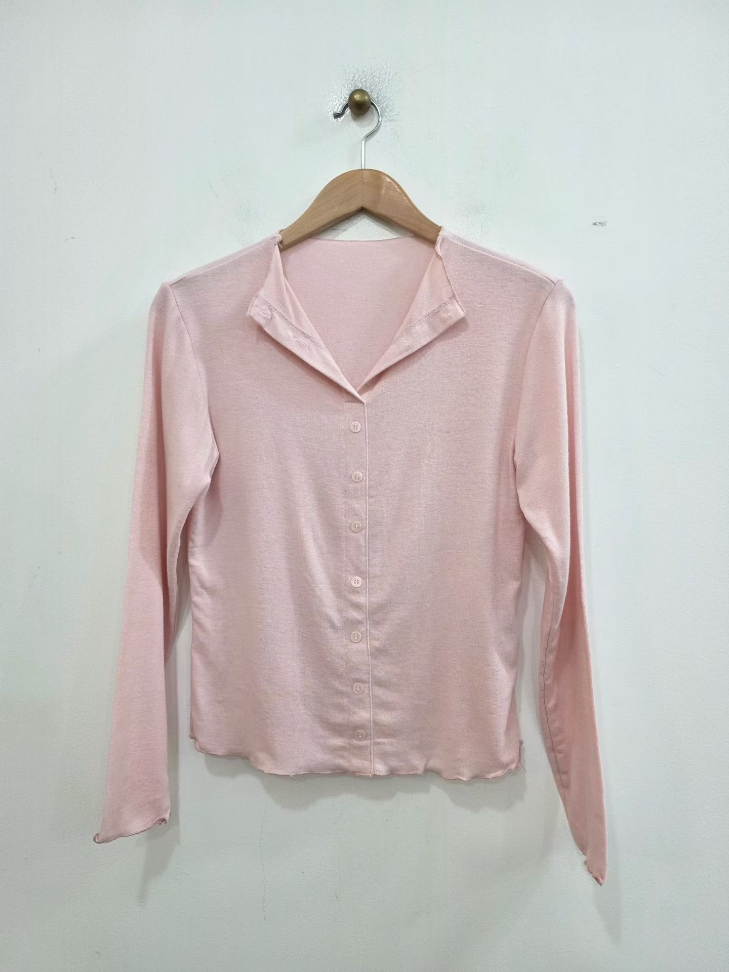 Button up rabbit hair wool basic tee 