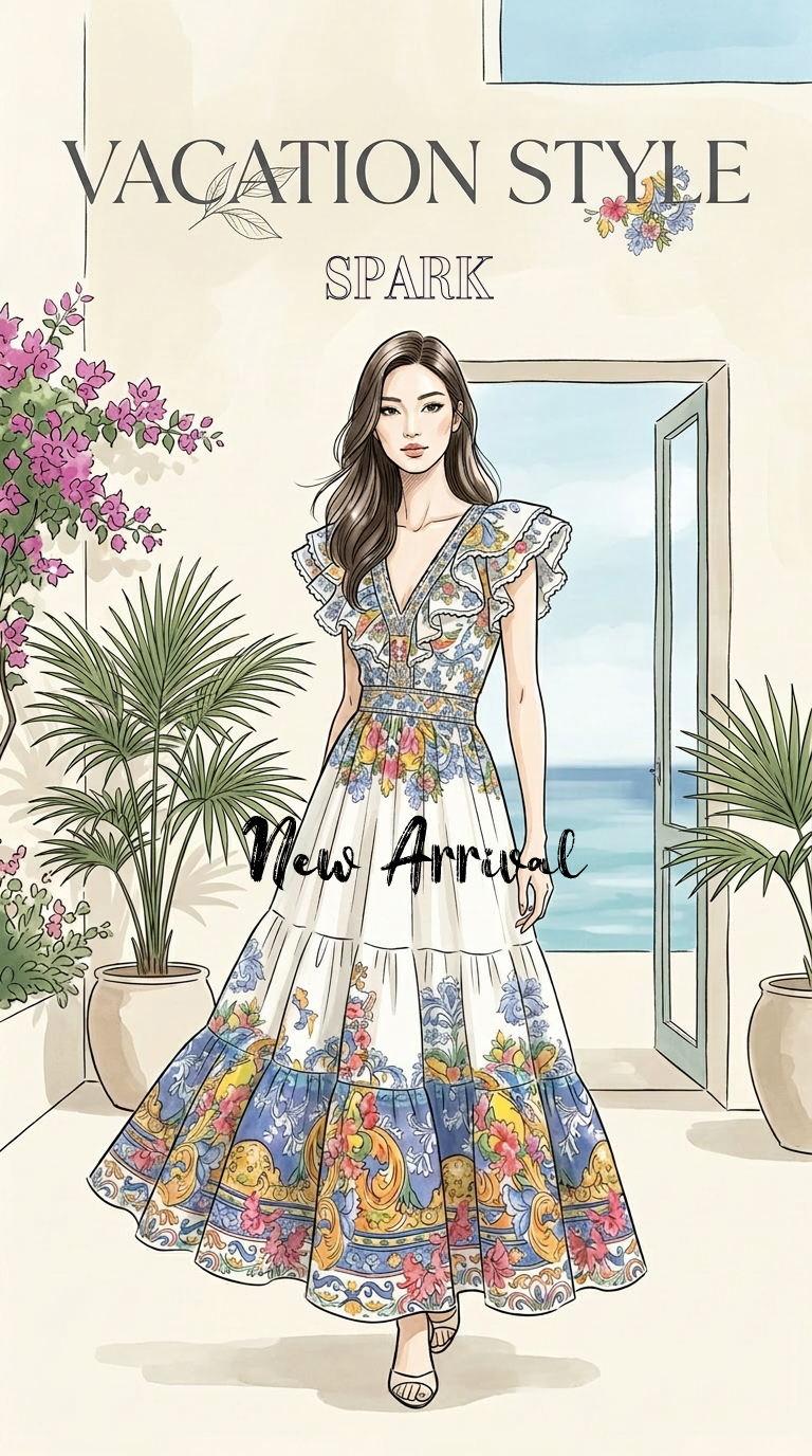 波西米亞風情印花長洋裝