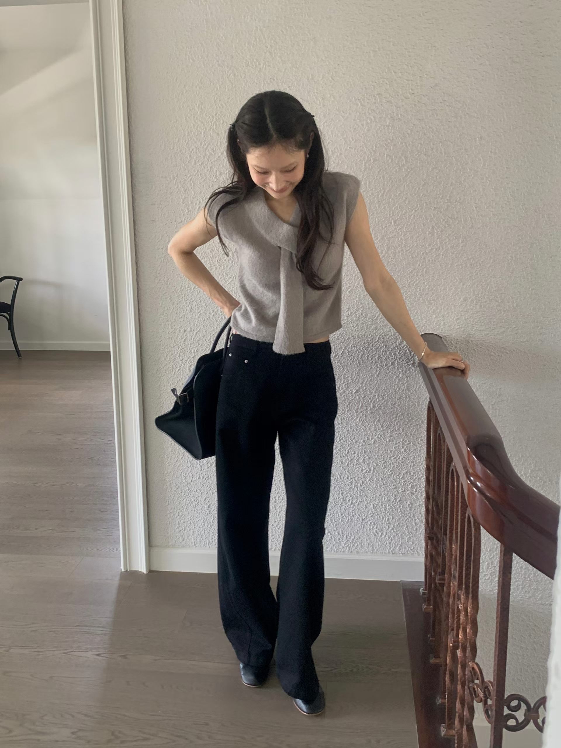 Elegant tie alpaca wool knit top