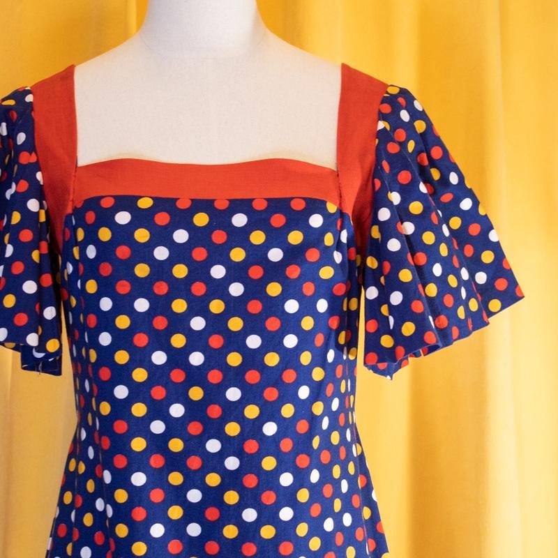 Vintage C.a.1970s Disco Dot Butterfly Sleeve Dress(Mu105-40)