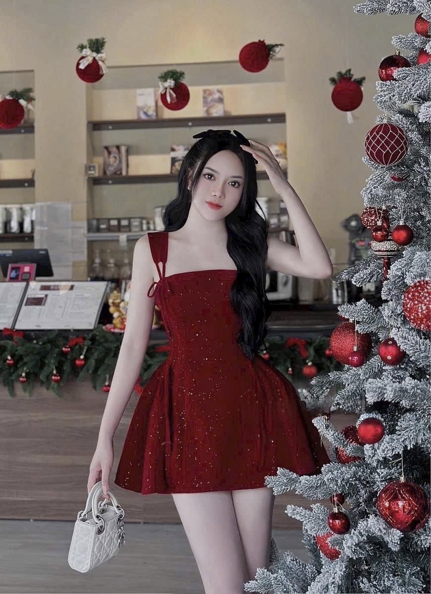 閃亮紅色聖誕派對洋裝