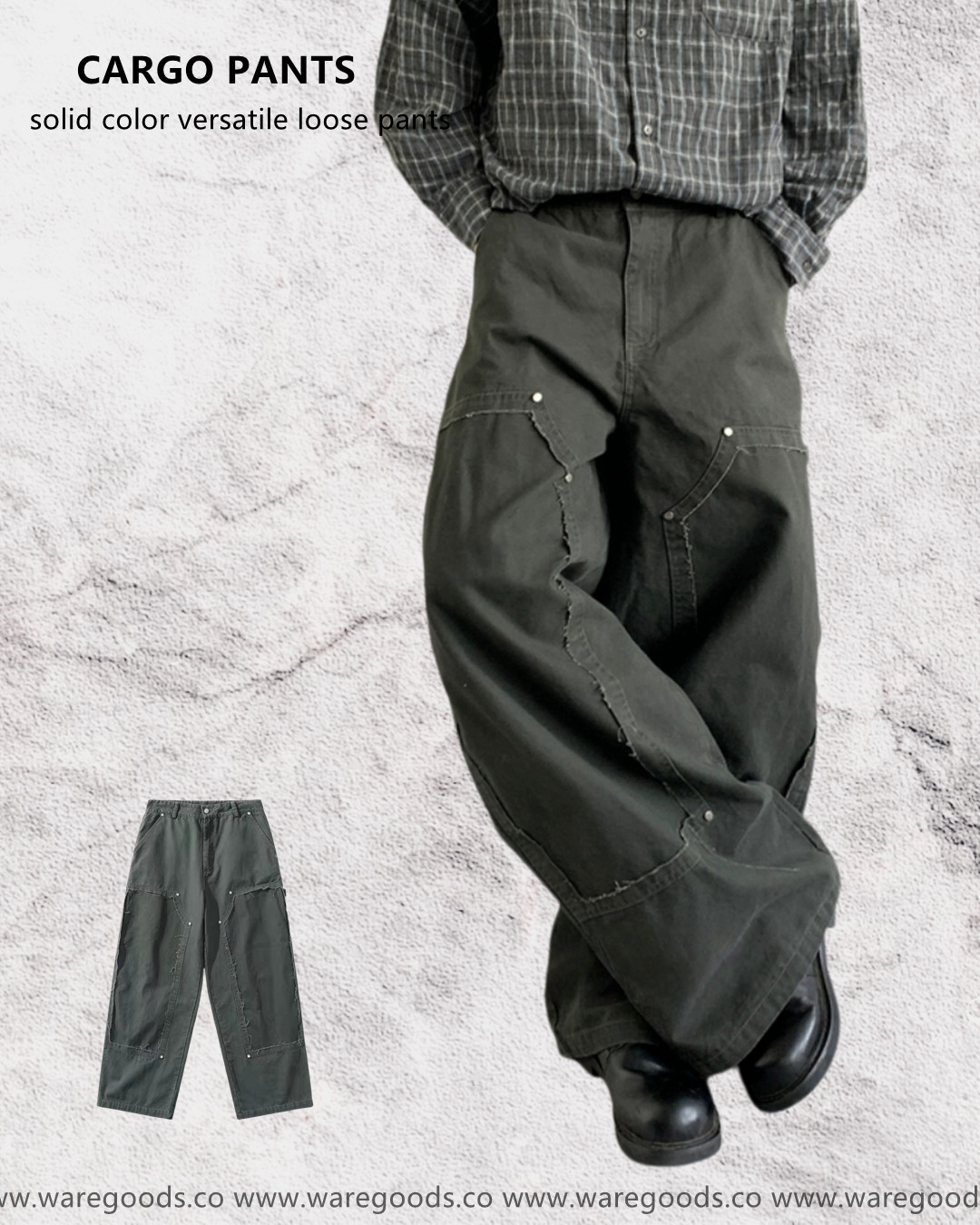 W3157 設計感口袋直筒工裝褲