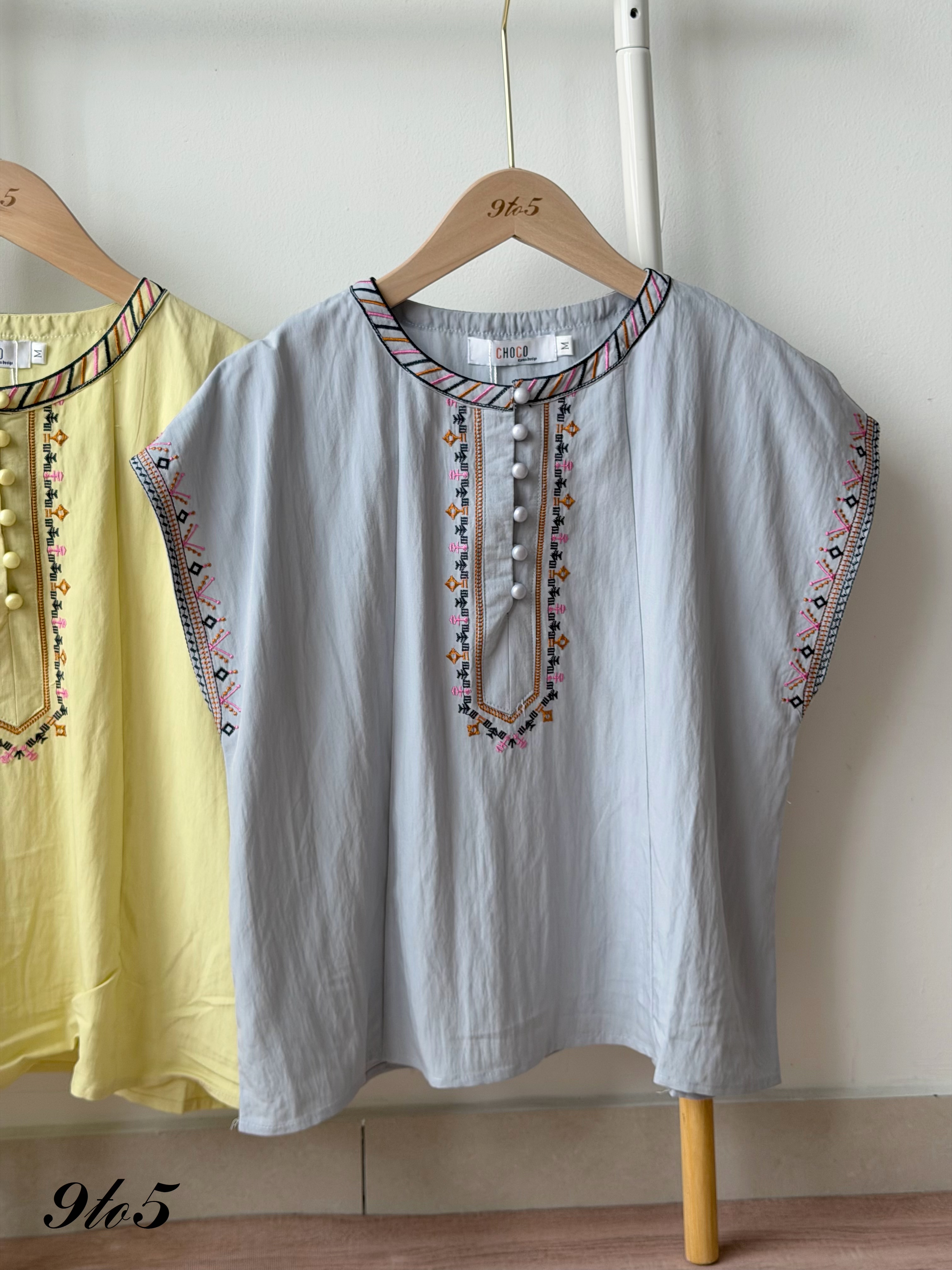 T4517 Peony Embroidered Cape Sleeve Top - 3 Colors