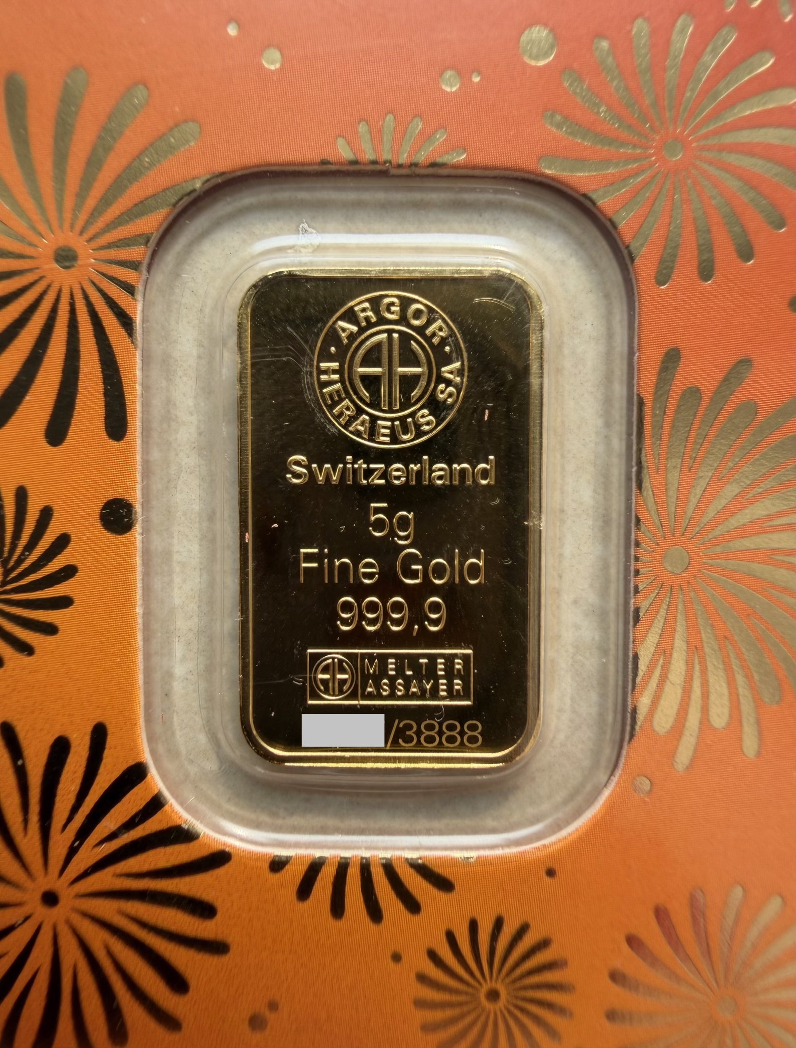 (SN0947) ARGOR Lunar Ox 2021 5g🇨🇭Swiss Fine Gold Bar Emas 999.9 贺利氏生肖牛 (Limited 3888pcs)