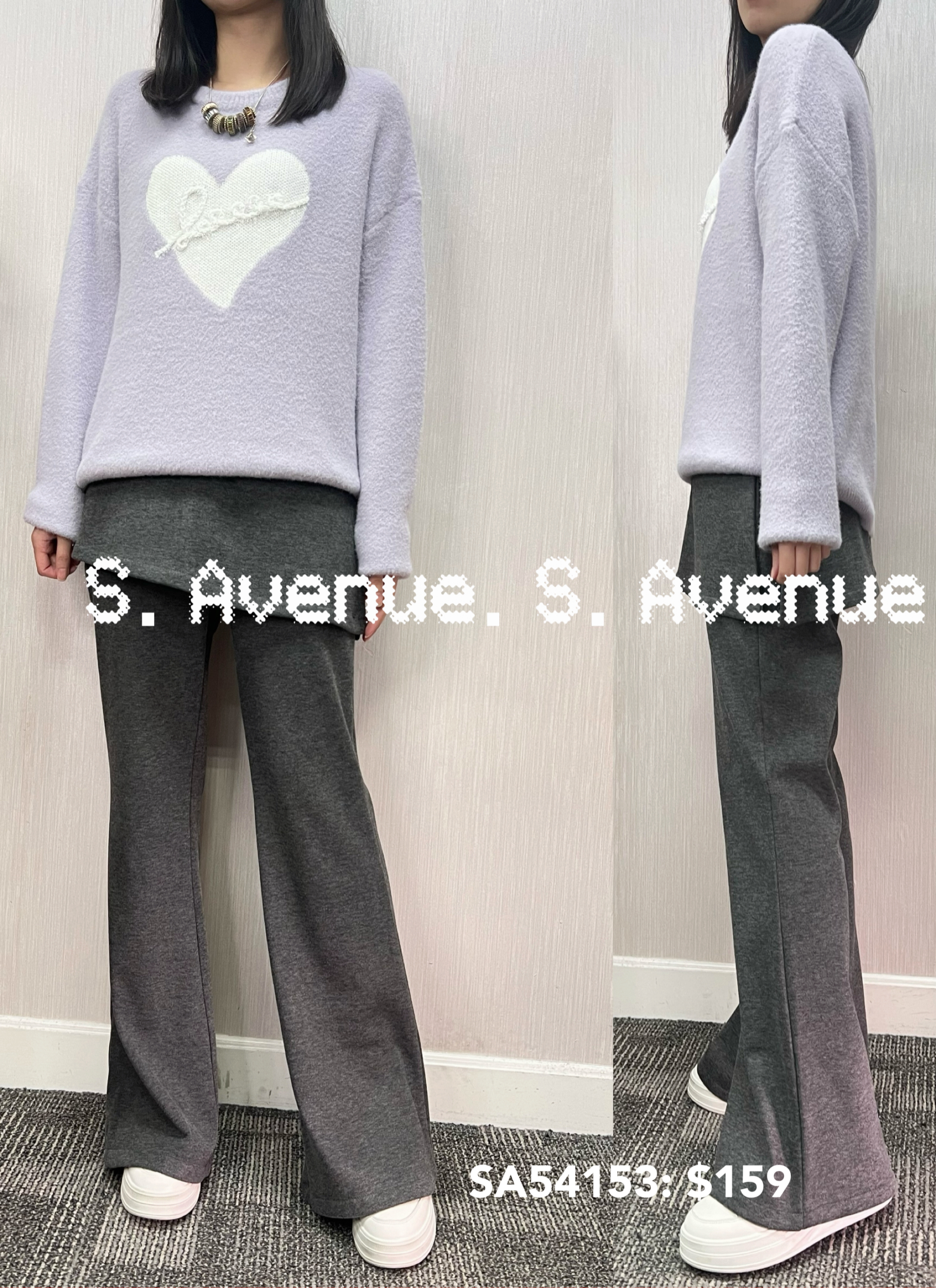 SA54153: 長袖心心圖毛軟冷top