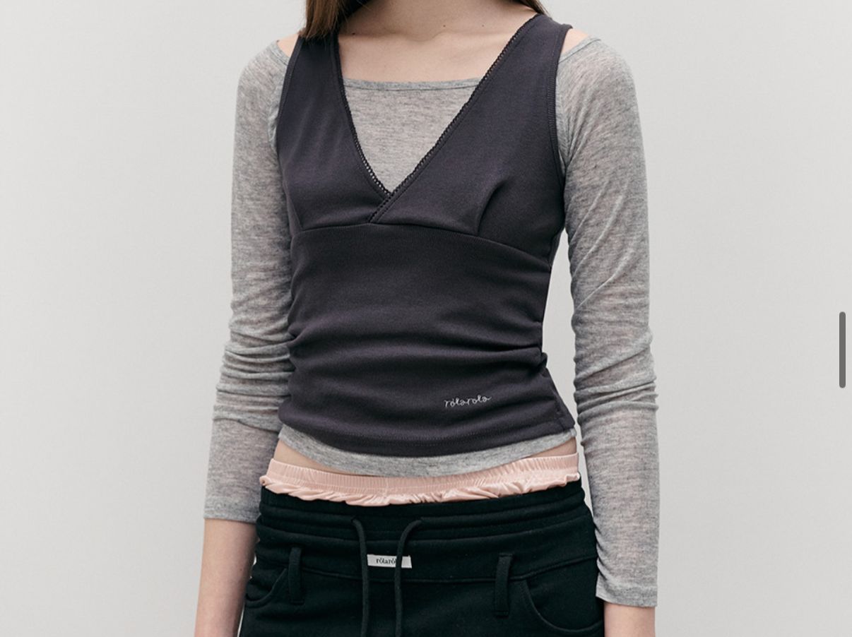 🎀Rolarola 🎀 NUBASIC LAYERED SLEEVELESS SET 張元英同款！ 可以一套着，又可以分開兩件着!一套衫3種著法 原價69000won 獨家折扣優惠 size: s/m Charcoal /olive / grey / 28/3截單