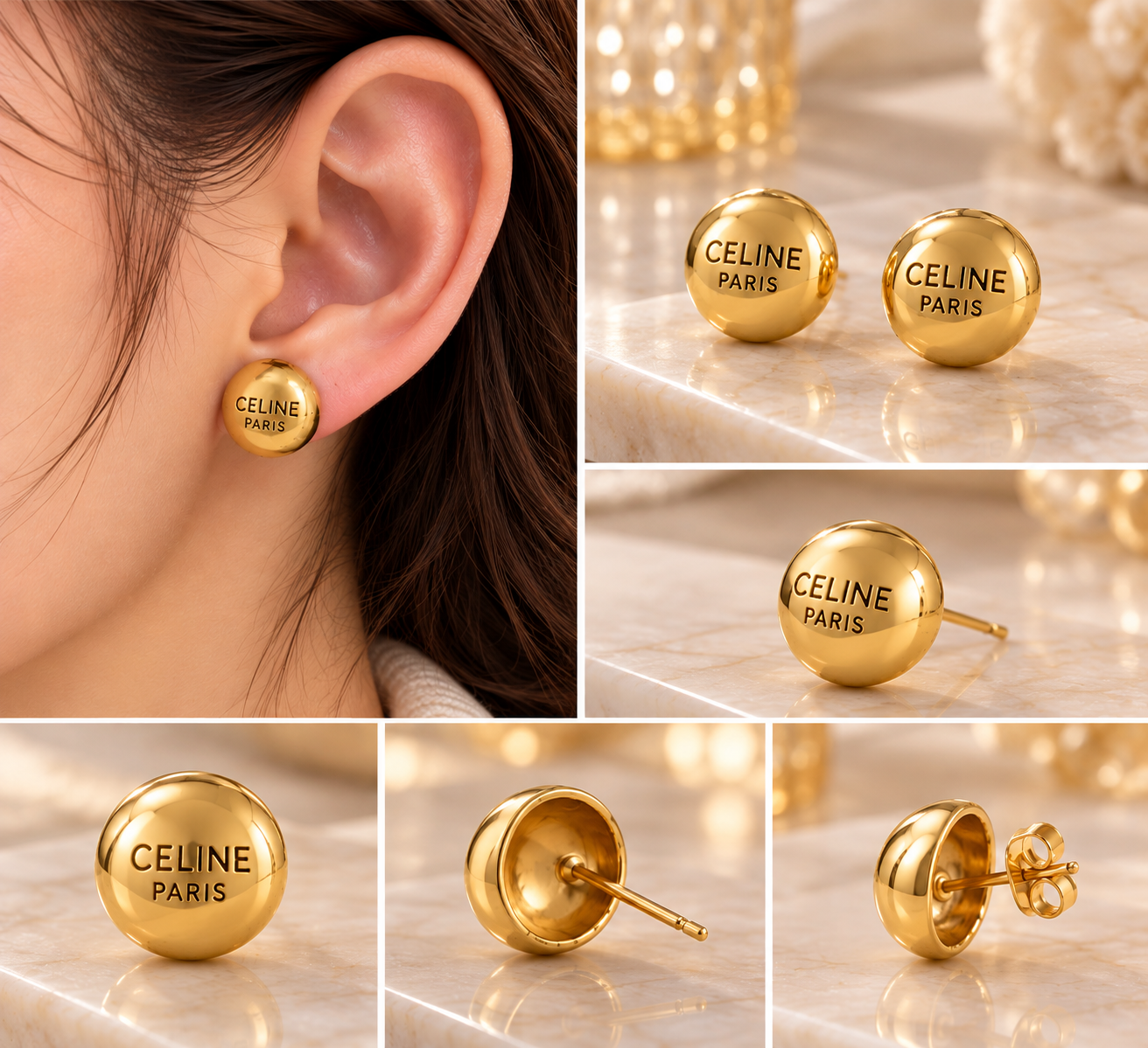 CELINE TRIOMPHE 金色飾面耳釘