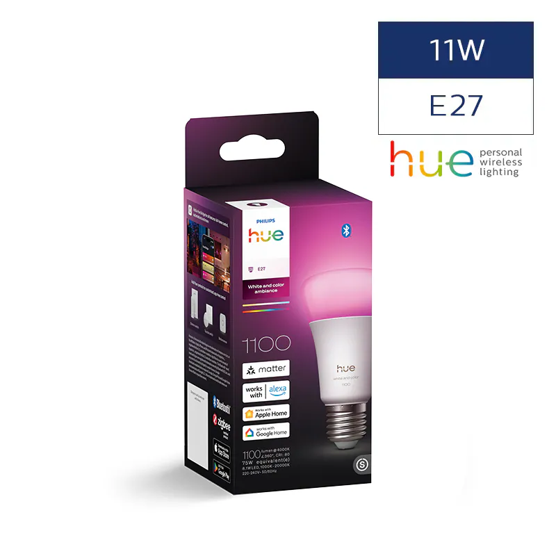 Philips Hue 彩光藍牙智能燈泡 with matter 丨11W A60 E27｜支援Google Home｜燈光氣氛 | 1100