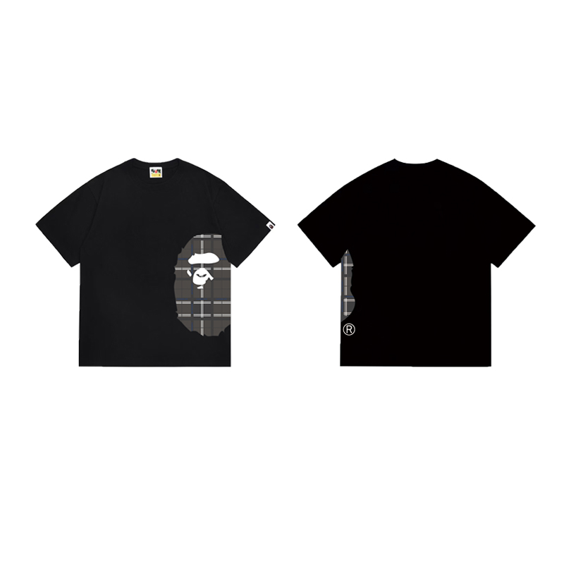 Bape Logo Check Side Big Ape Head Tee