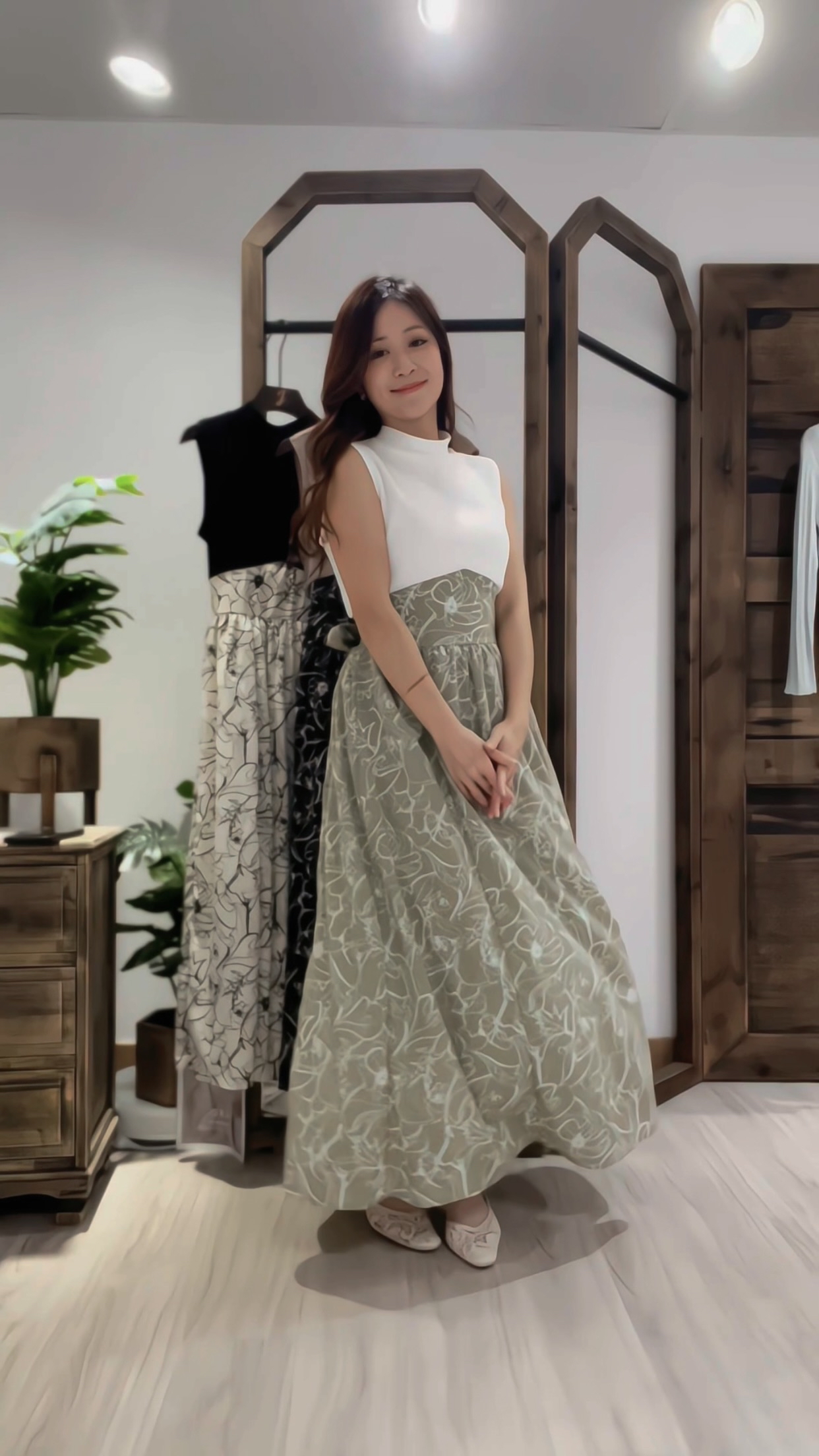 懶人必購👒假兩件花卉拼色洋裝裙(JP)[白色]362411