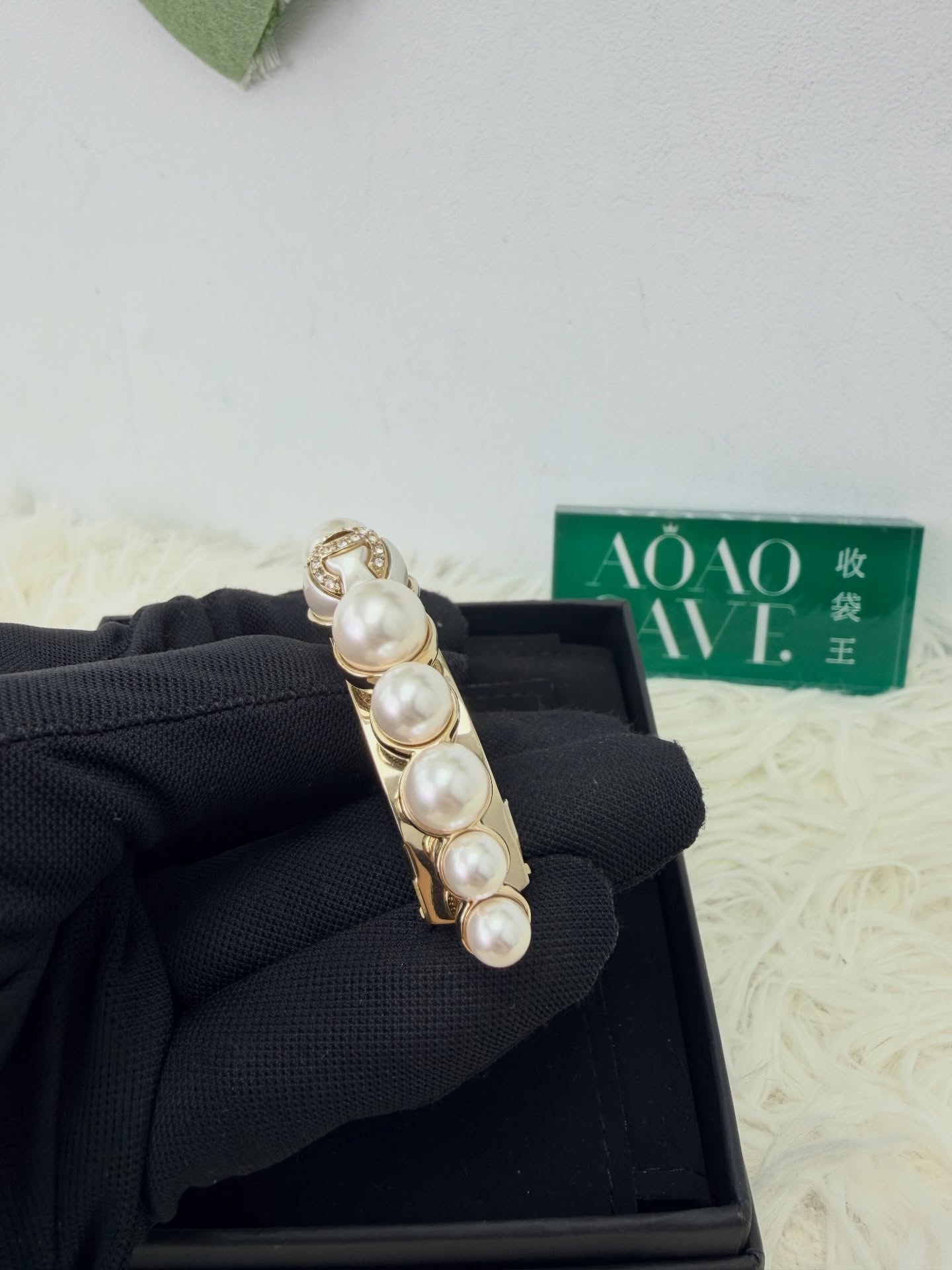 Chanel🤍PRE OWNED 珍珠水鑽半圓弧 淑女氣質彈簧髮夾🖤