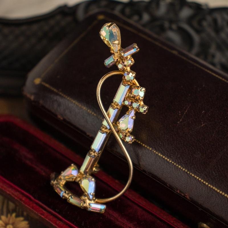 Rare! C.a. 1960S American Aurora Borealis Rhinestone old telephone brooch (EA1835)