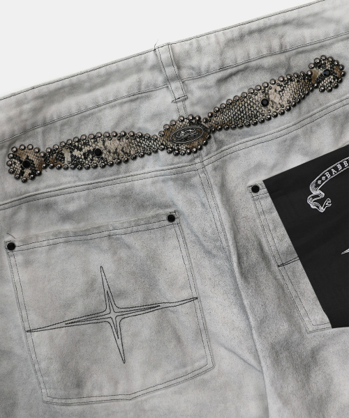 Viper Gemstone Curved Pants - Dusty White - 바이퍼 젬스톤 커브드 팬츠 - 더스티화이트