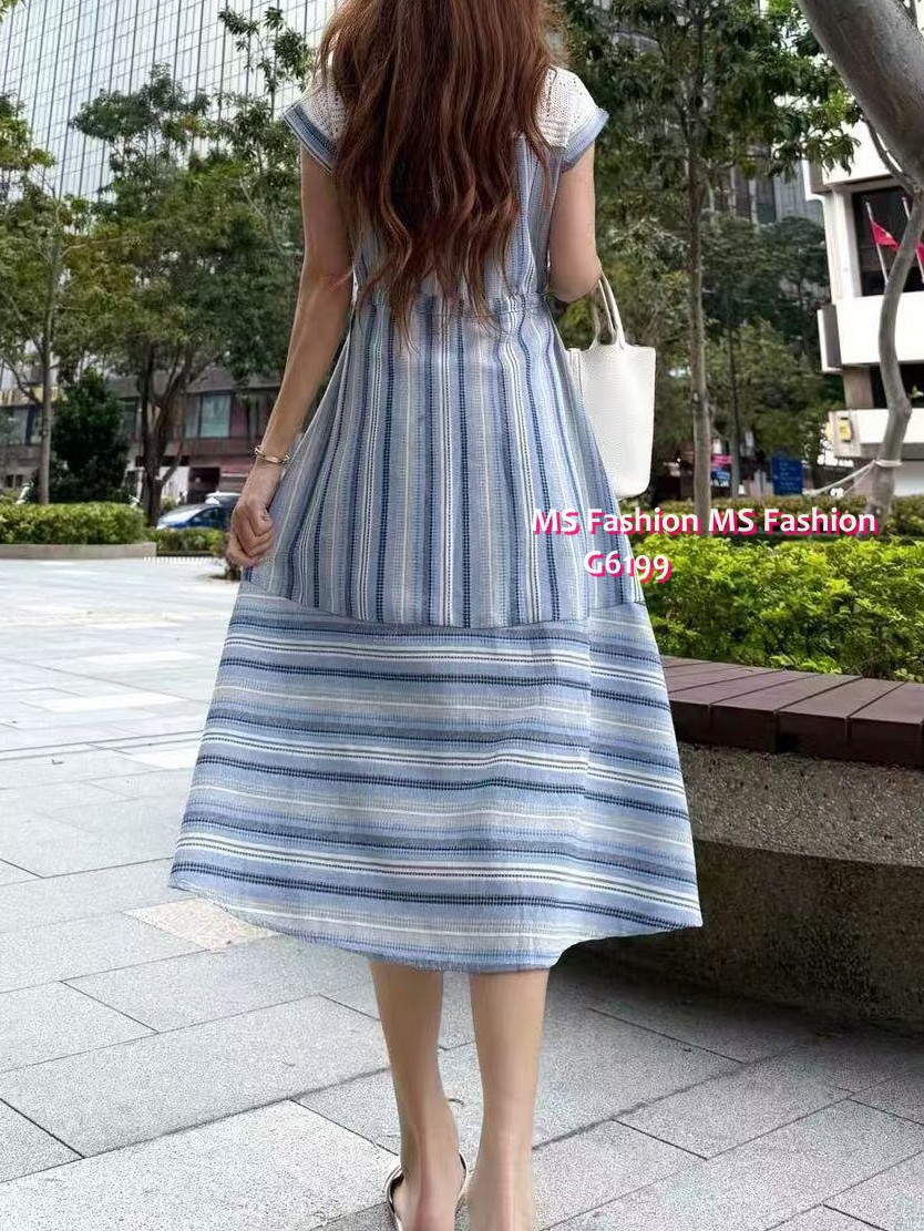 G6199 條子連身裙Set